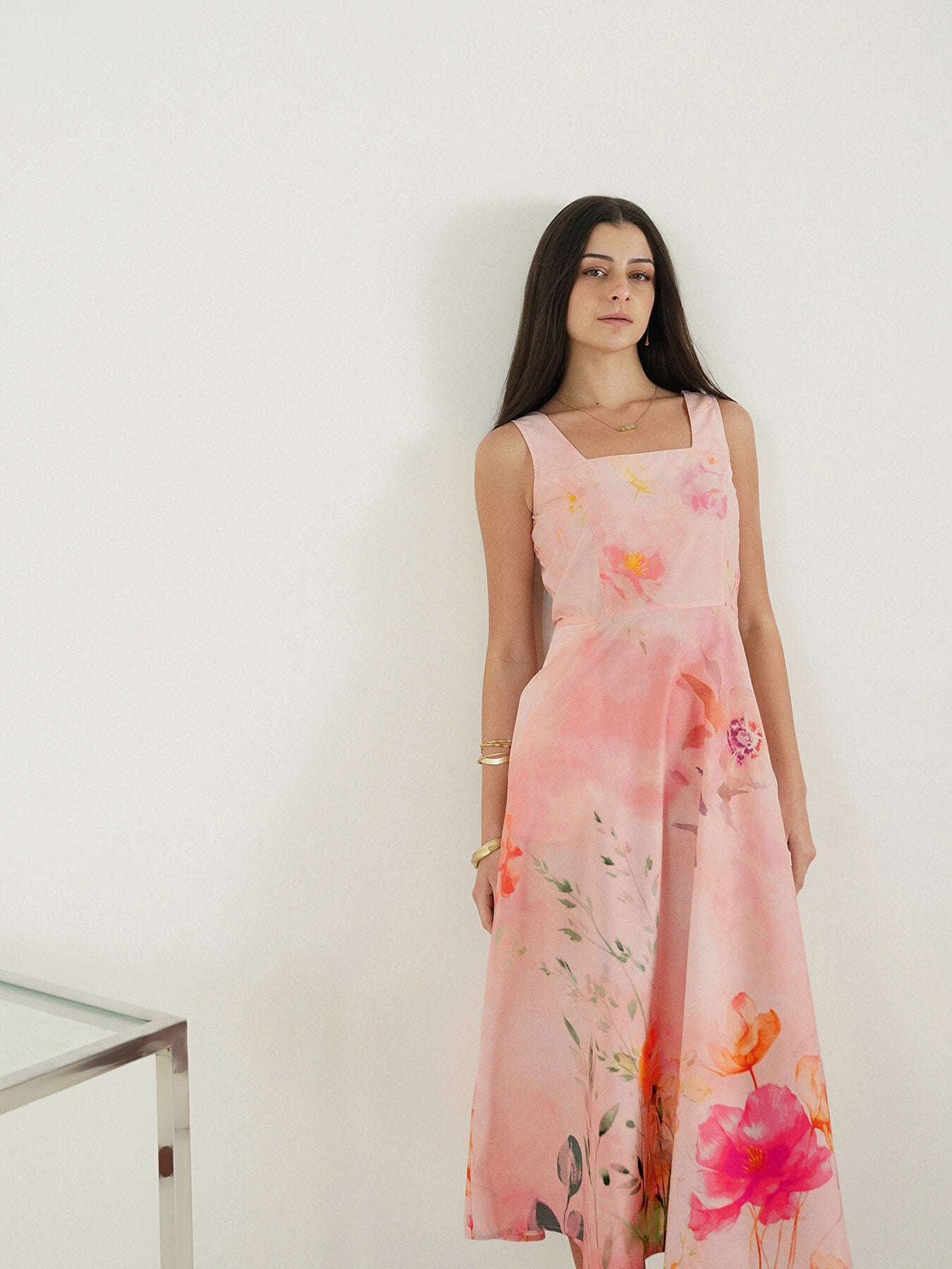 Cotton Floral Fit and Flare Dress - Pink