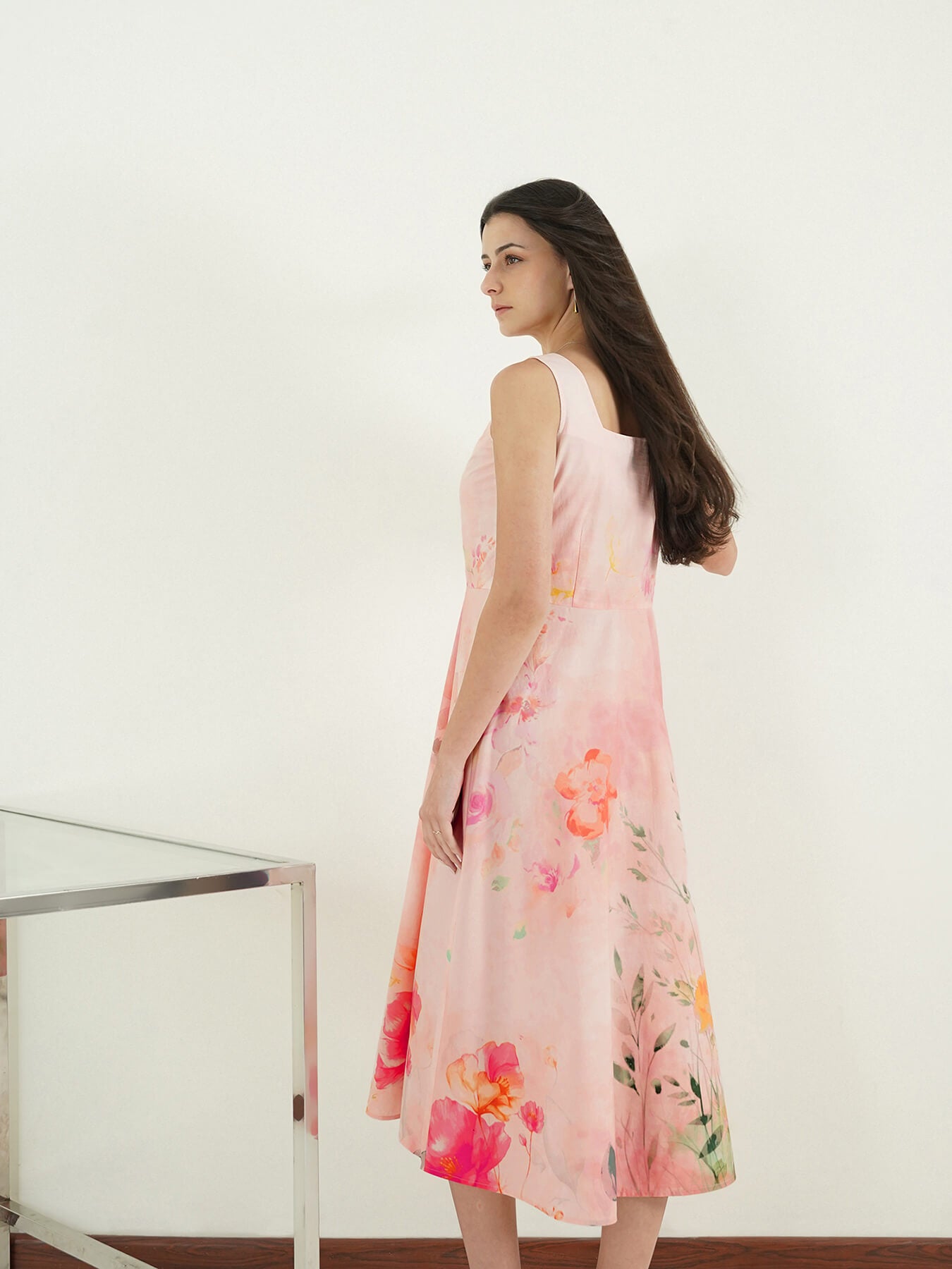 Cotton Floral Fit and Flare Dress - Pink
