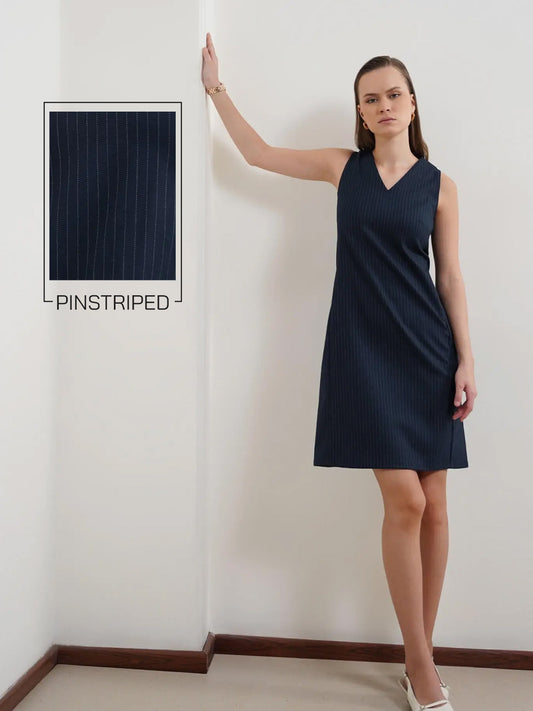 V-Neck Shift Dress - Navy Blue