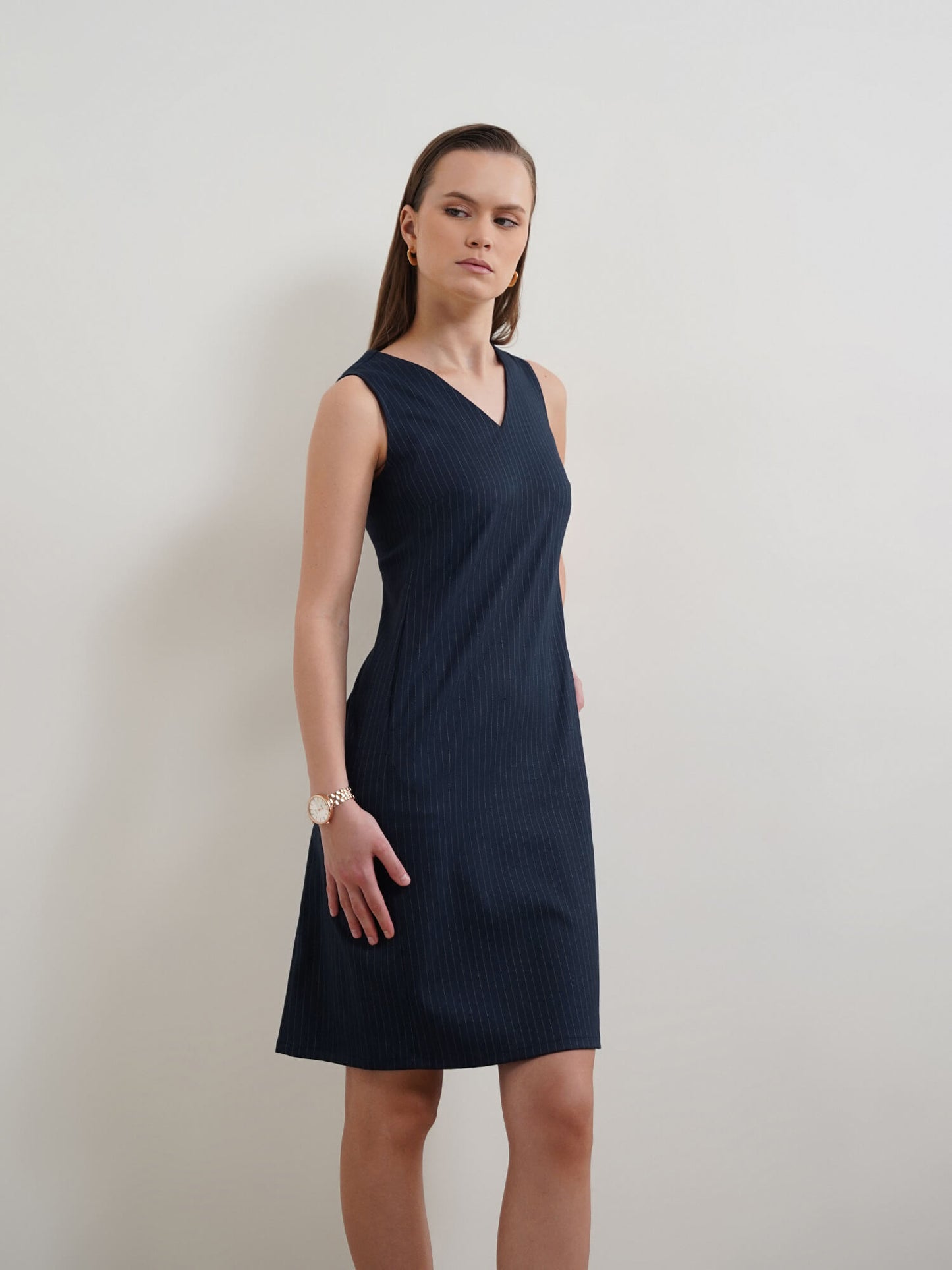 V-Neck Shift Dress - Navy Blue