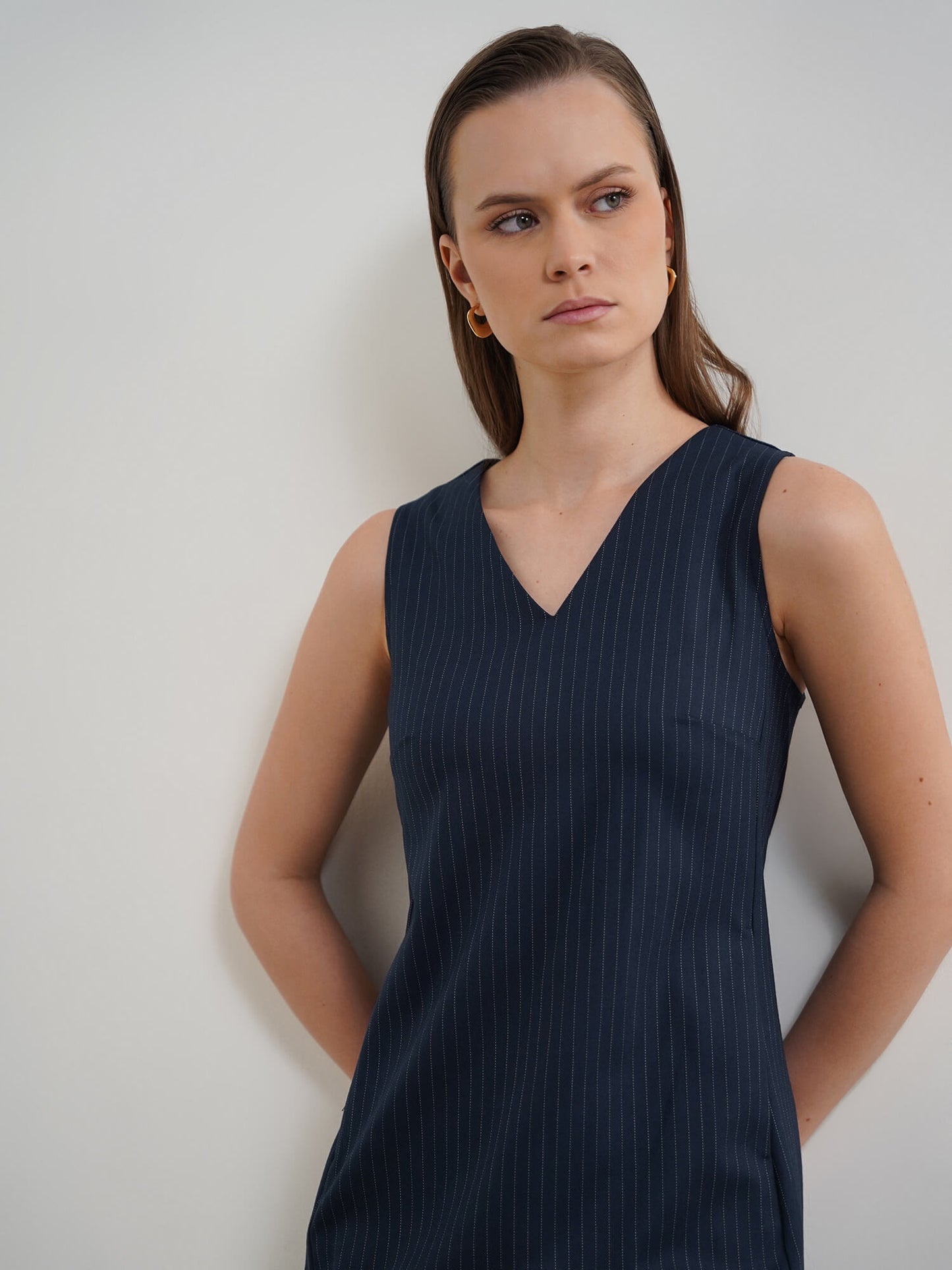 V-Neck Shift Dress - Navy Blue
