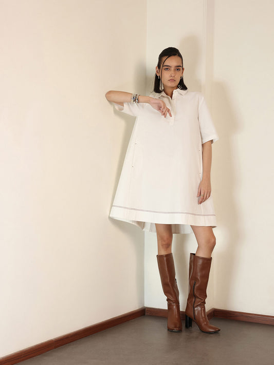 Pure Cotton Oversized Dress - White