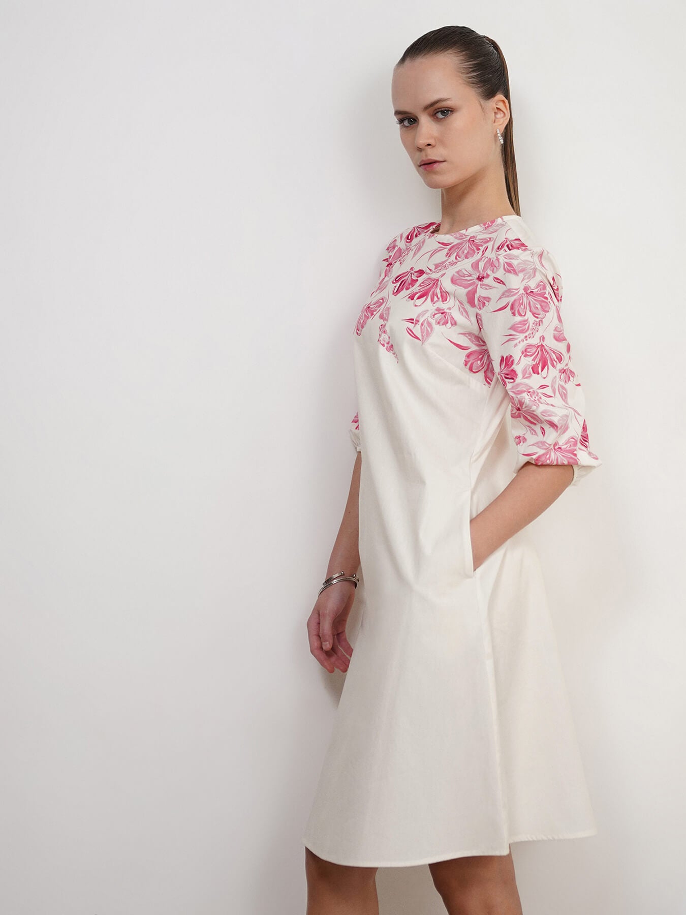 Pure Cotton A-Line Dress - Off White