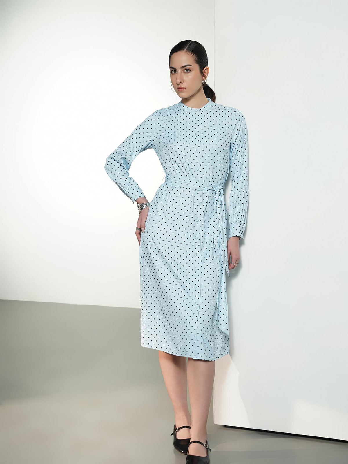 Polka Midi Dress- Blue