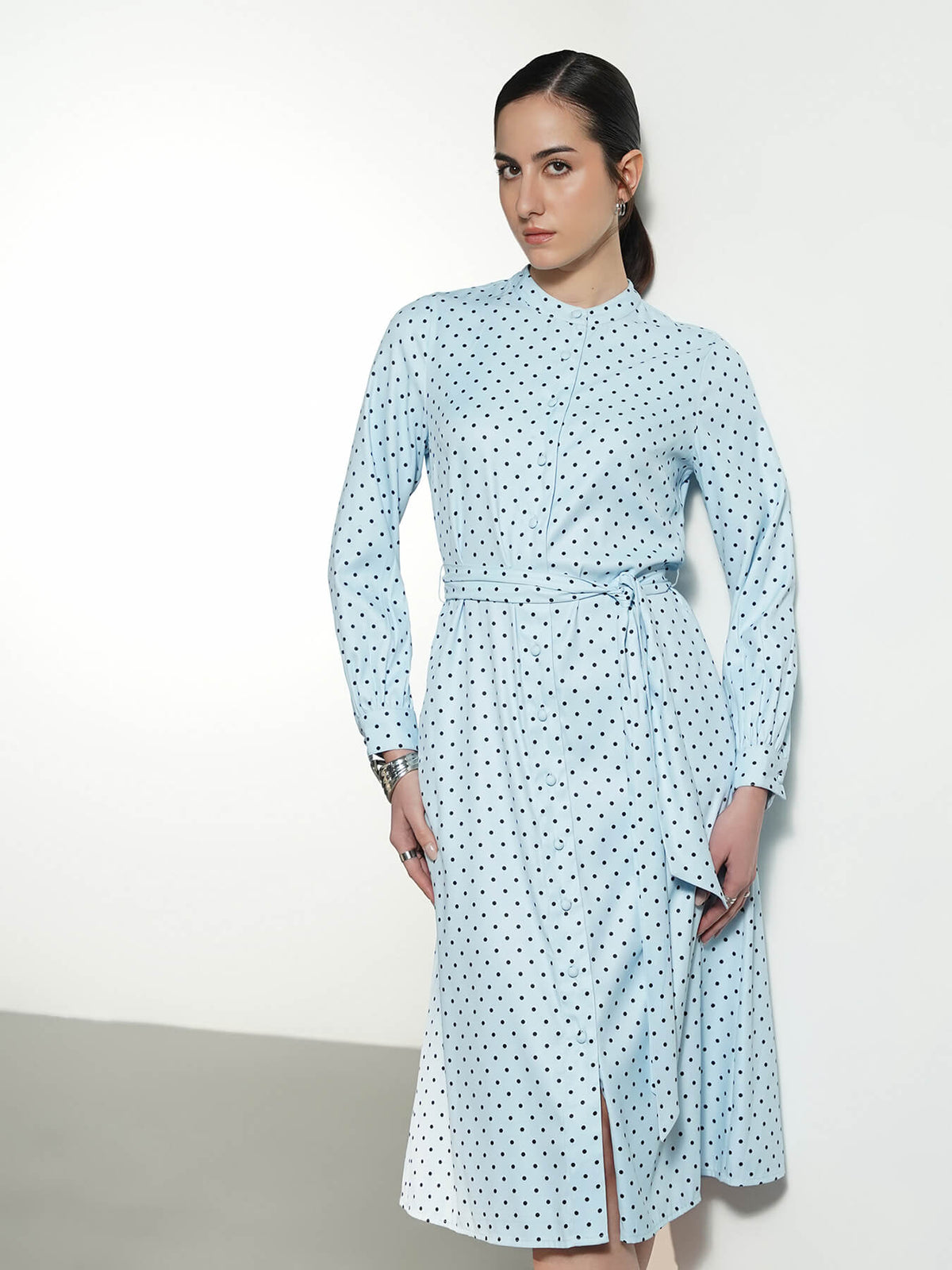 Polka Midi Dress- Blue