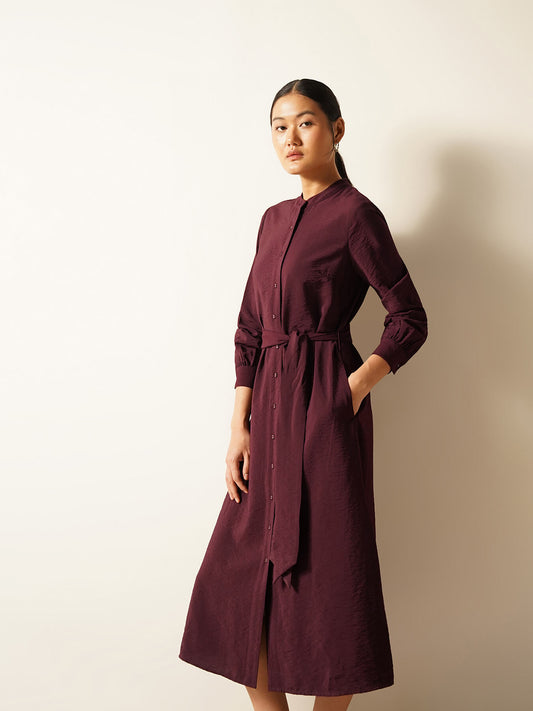 Viscose A-line Dress - Wine