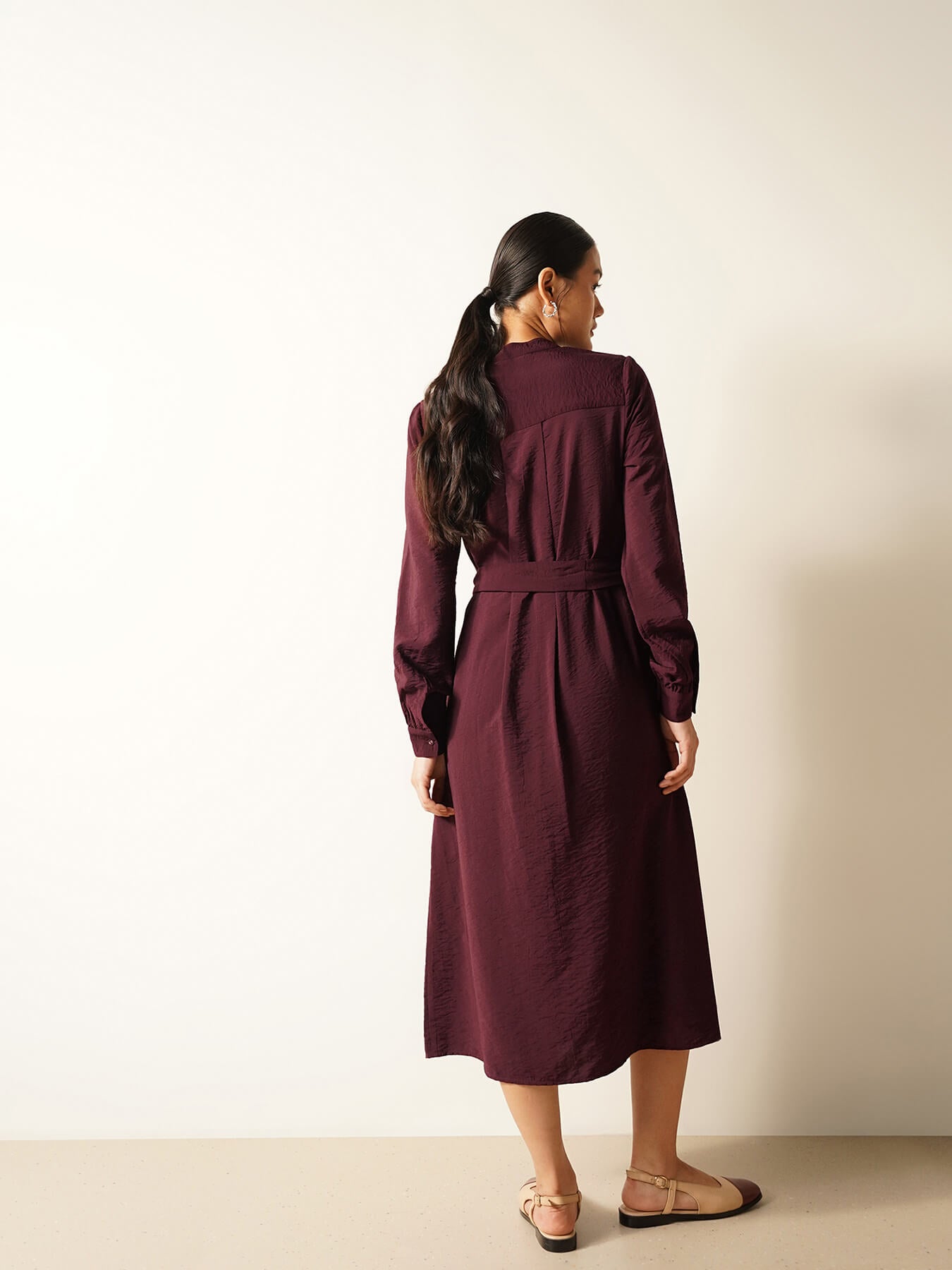 Viscose A-line Dress - Wine