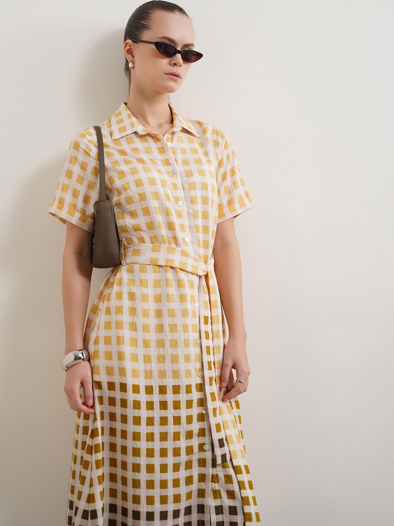 Viscose Checkered A-Line Shirt Dress - Multi