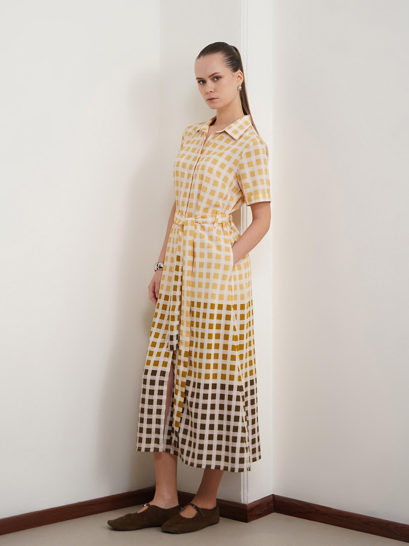Viscose Checkered A-Line Shirt Dress - Multi
