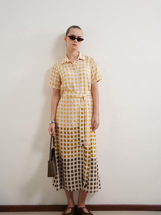 Viscose Checkered A-Line Shirt Dress - Multi