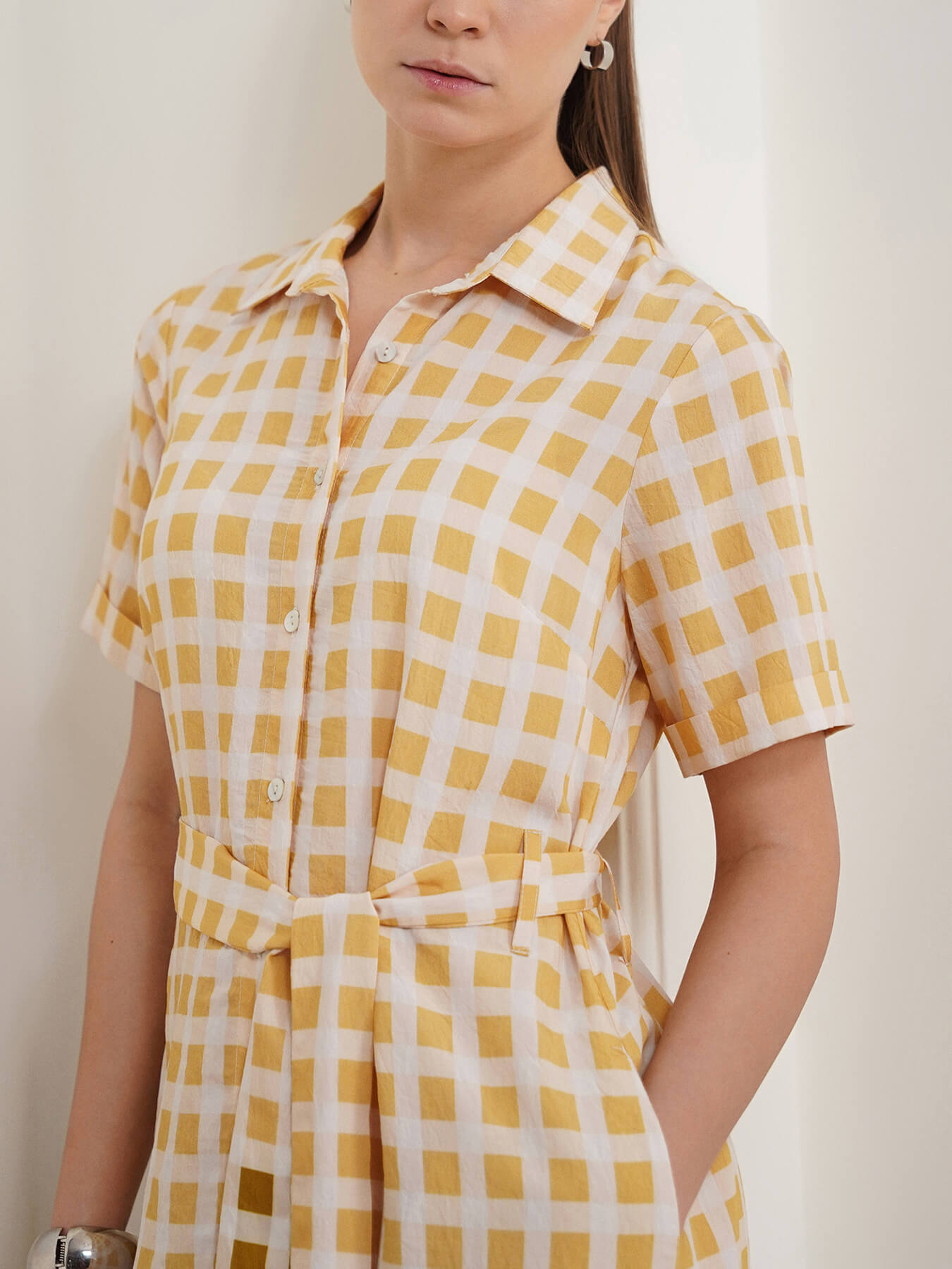 Viscose Checkered A-Line Shirt Dress - Multi