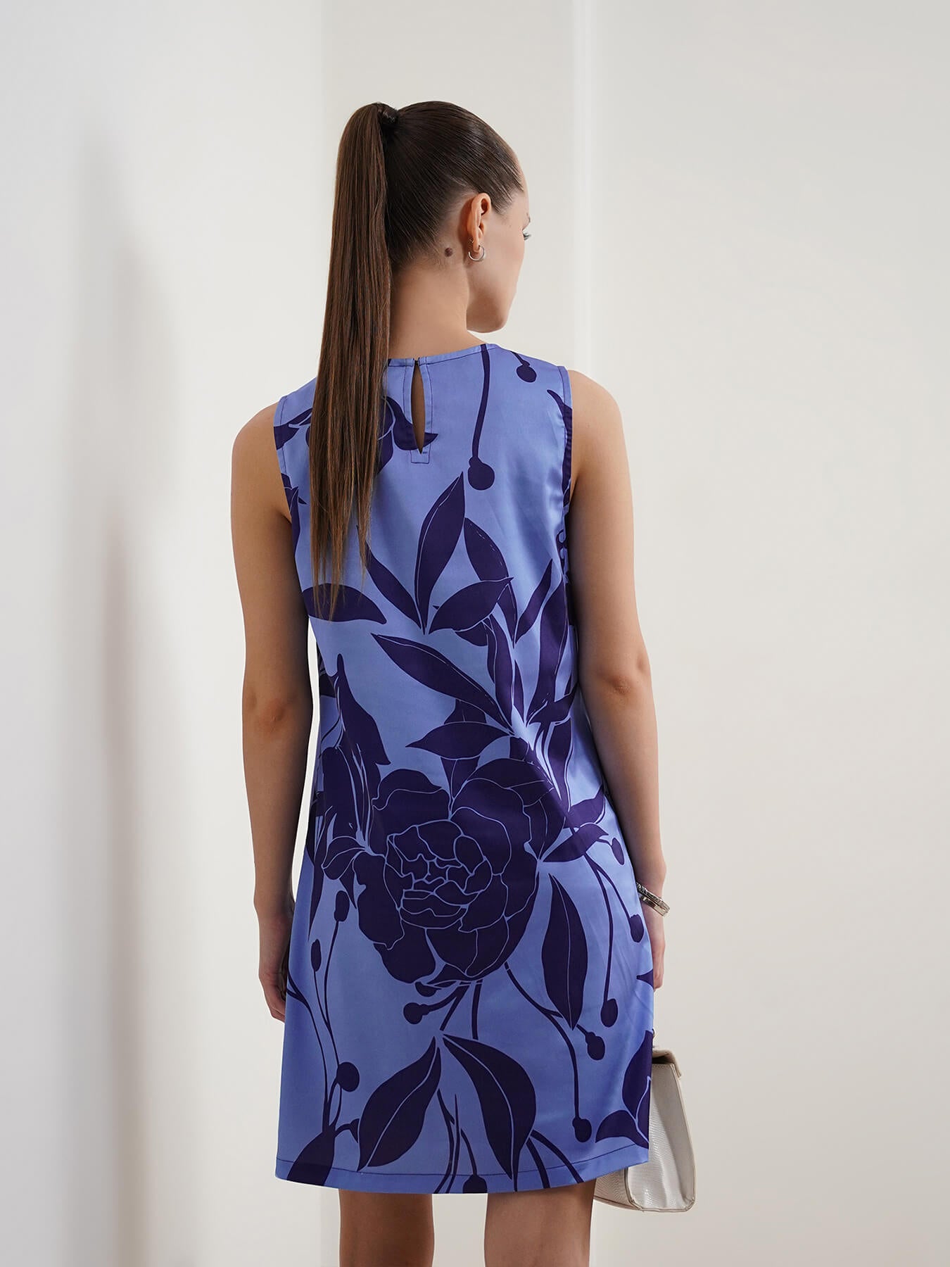 Satin Floral Shift Dress - Blue