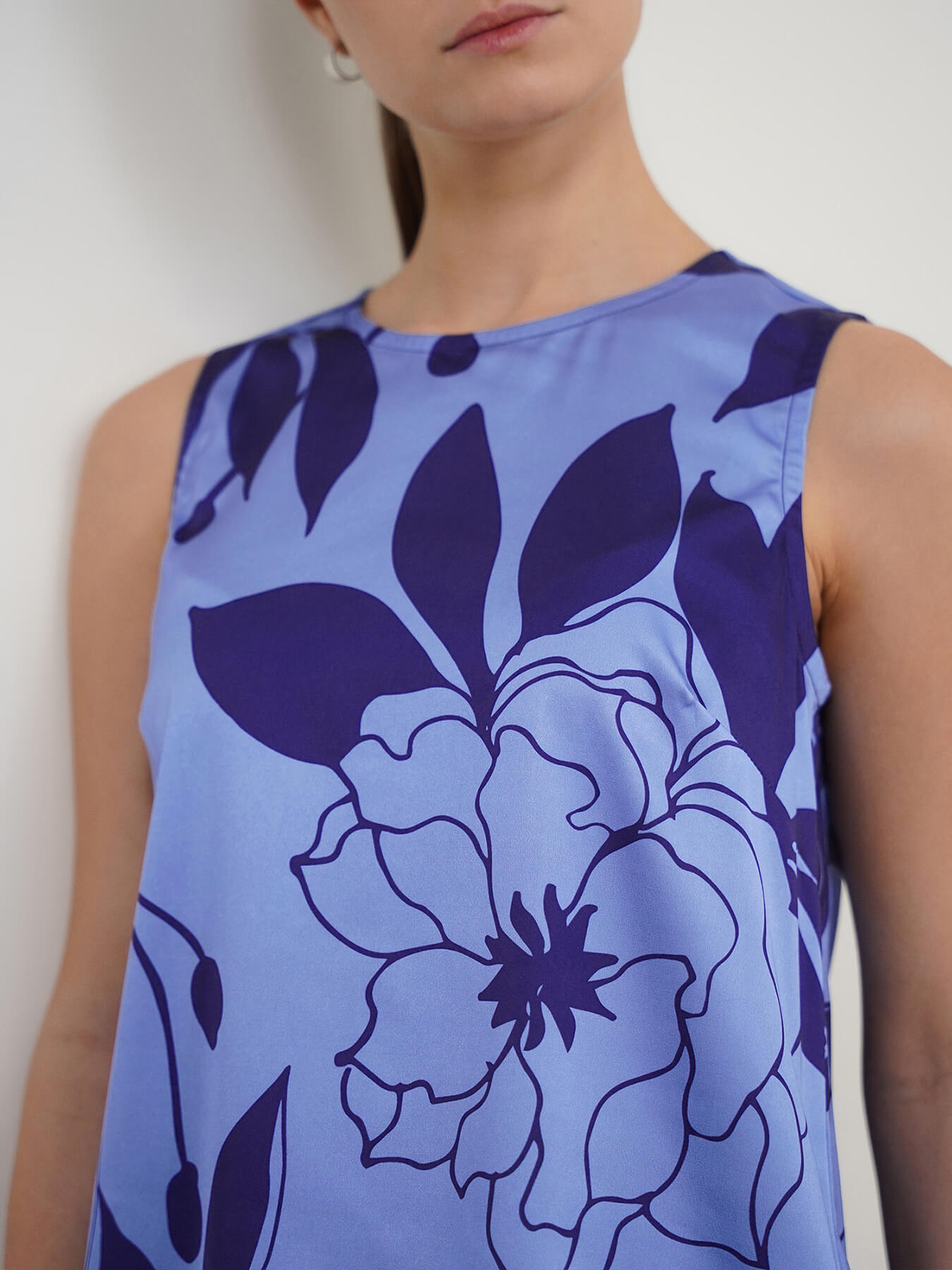 Satin Floral Shift Dress - Blue