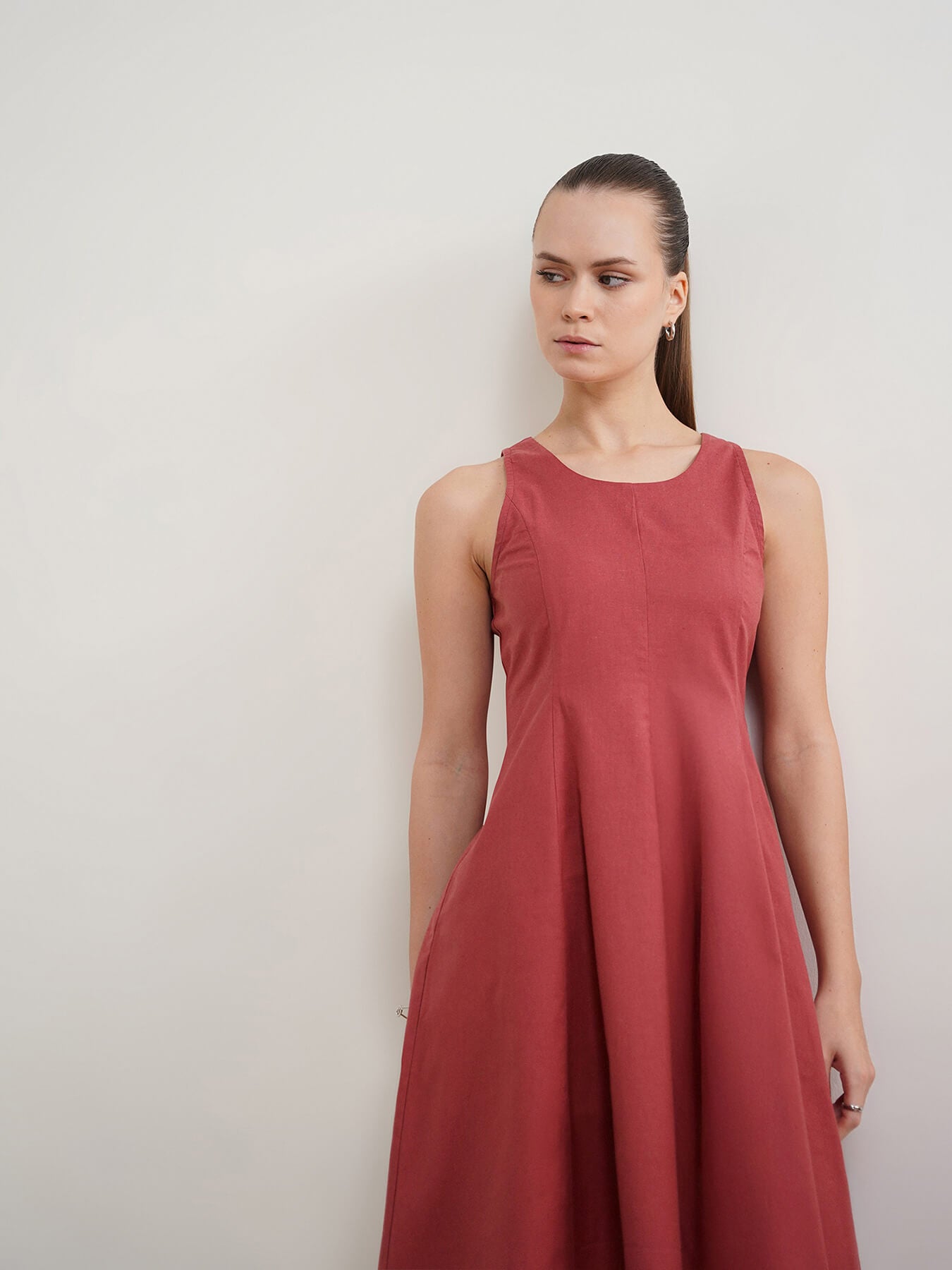 Pure Cotton Fit and Flare Dress - Red