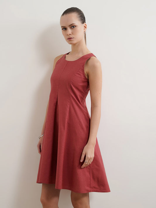 Pure Cotton Fit and Flare Dress - Red