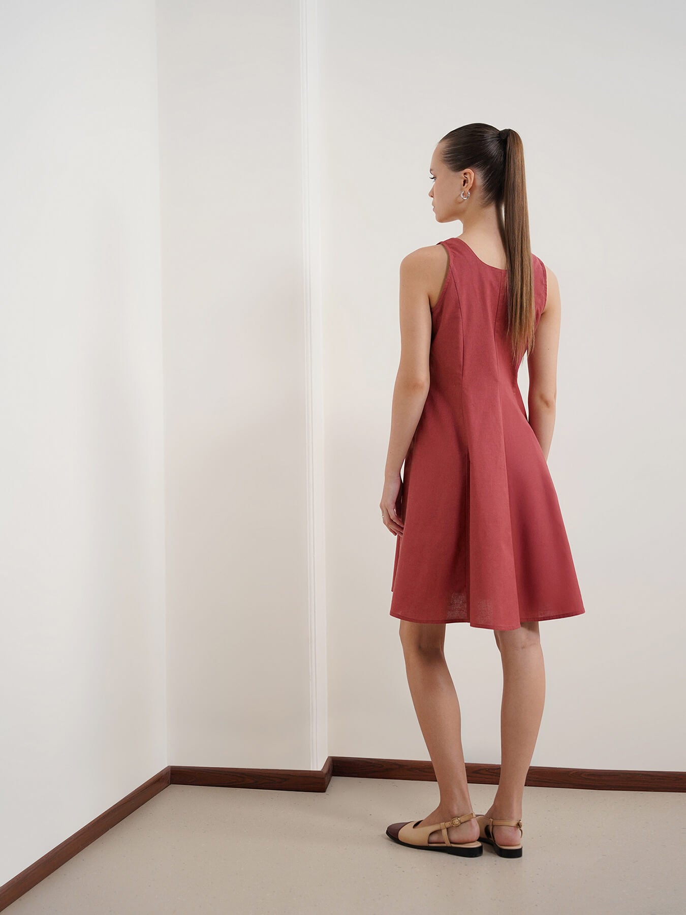 Pure Cotton Fit and Flare Dress - Red