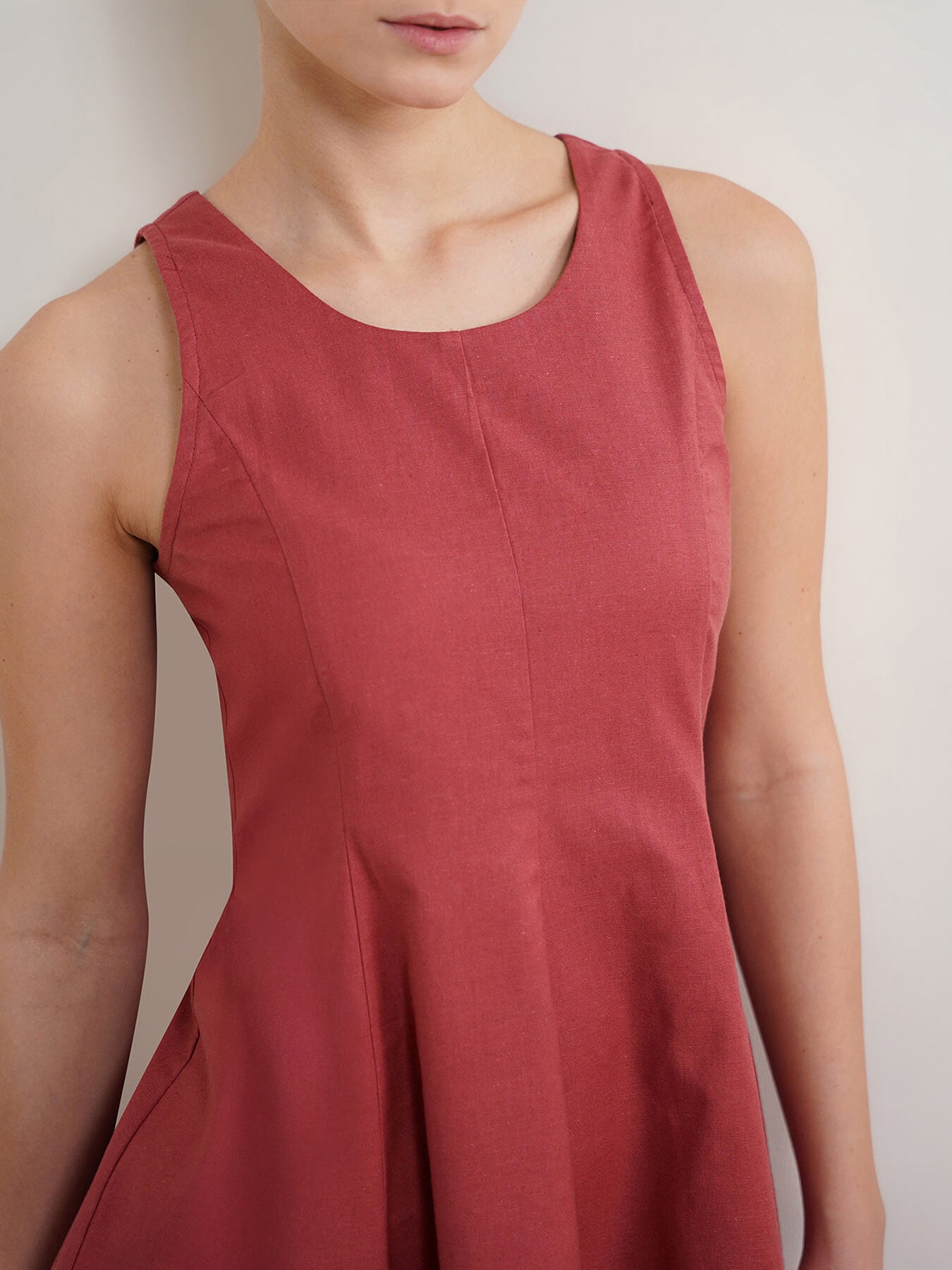 Pure Cotton Fit and Flare Dress - Red