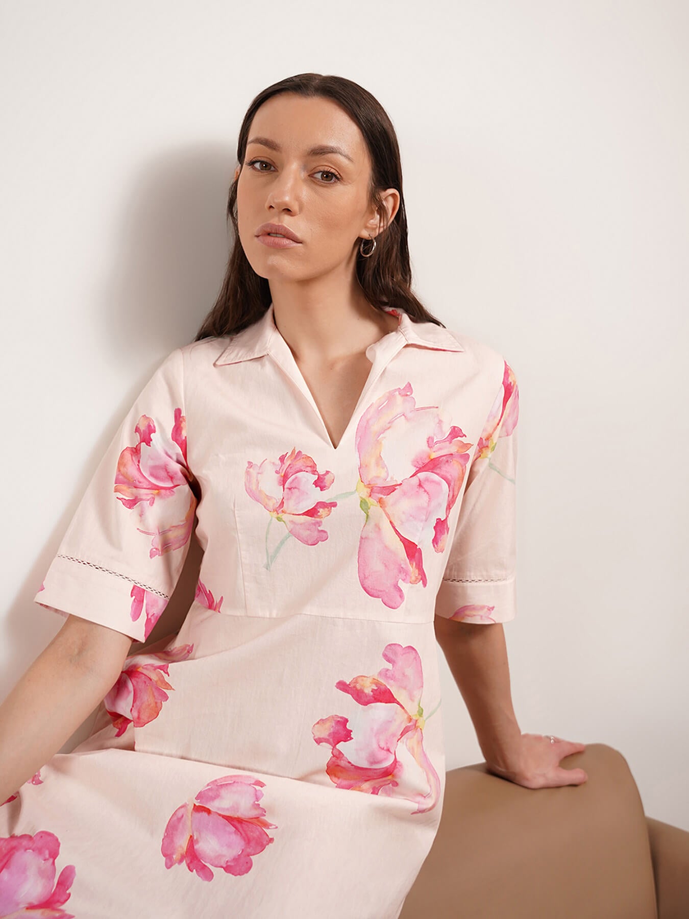 Pure Cotton Floral Fit and Flare Dress - Off-White
