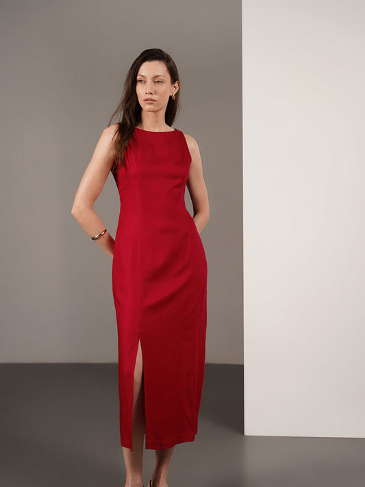Viscose Sheath Dress - Fuchsia