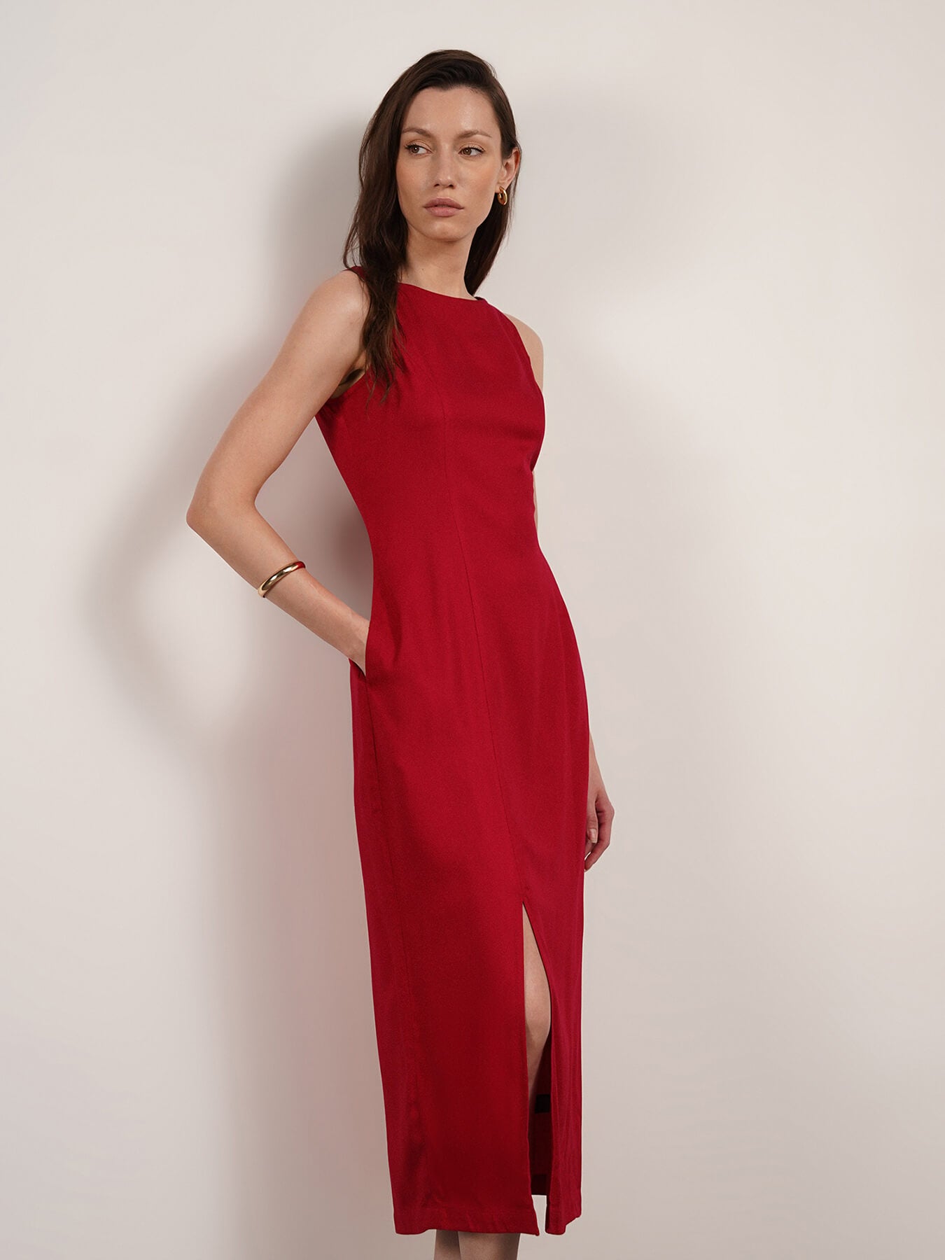Viscose Sheath Dress - Fuchsia