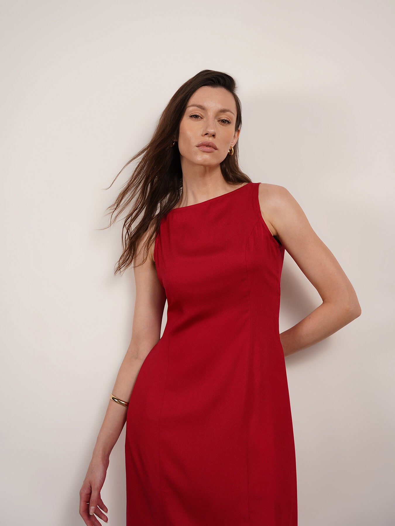 Viscose Sheath Dress - Fuchsia