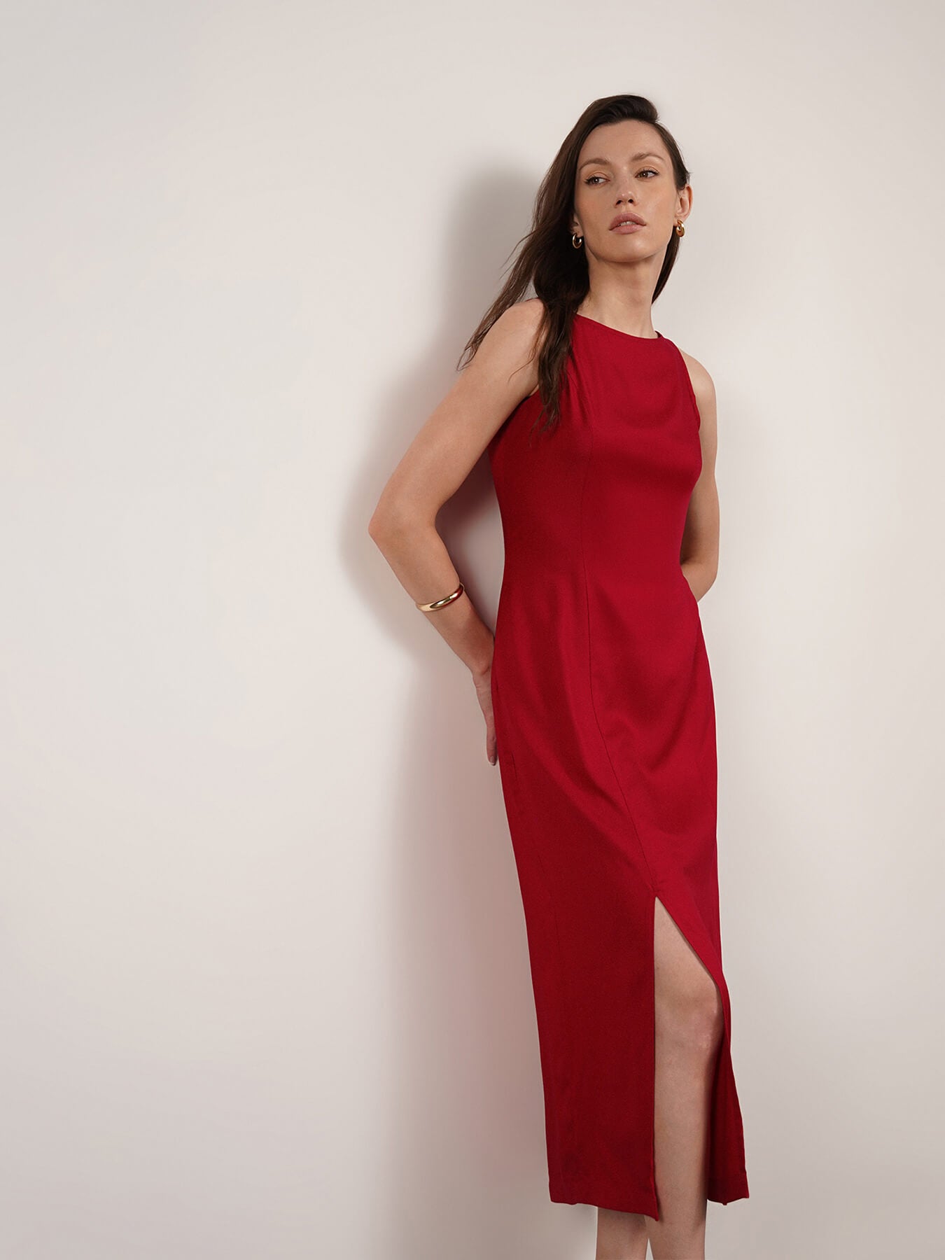 Viscose Sheath Dress - Fuchsia