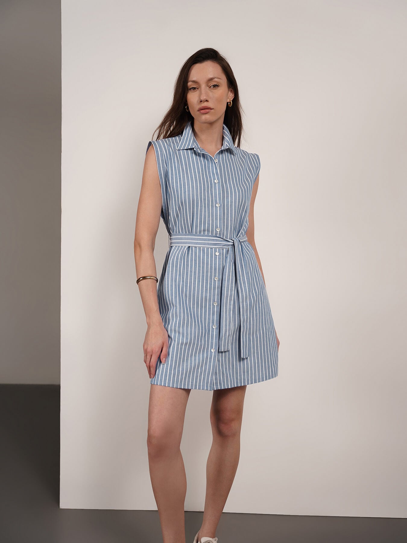 Cotton Striped Shirt Dress - Blue