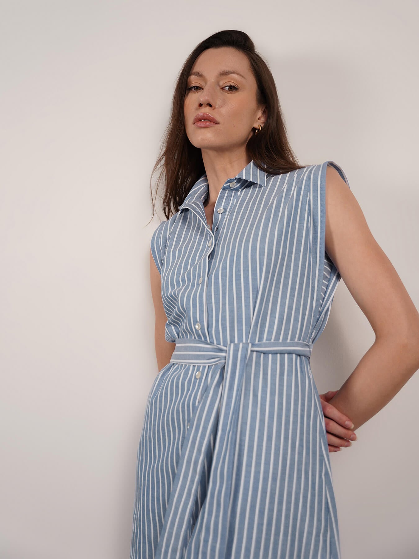Cotton Striped Shirt Dress - Blue