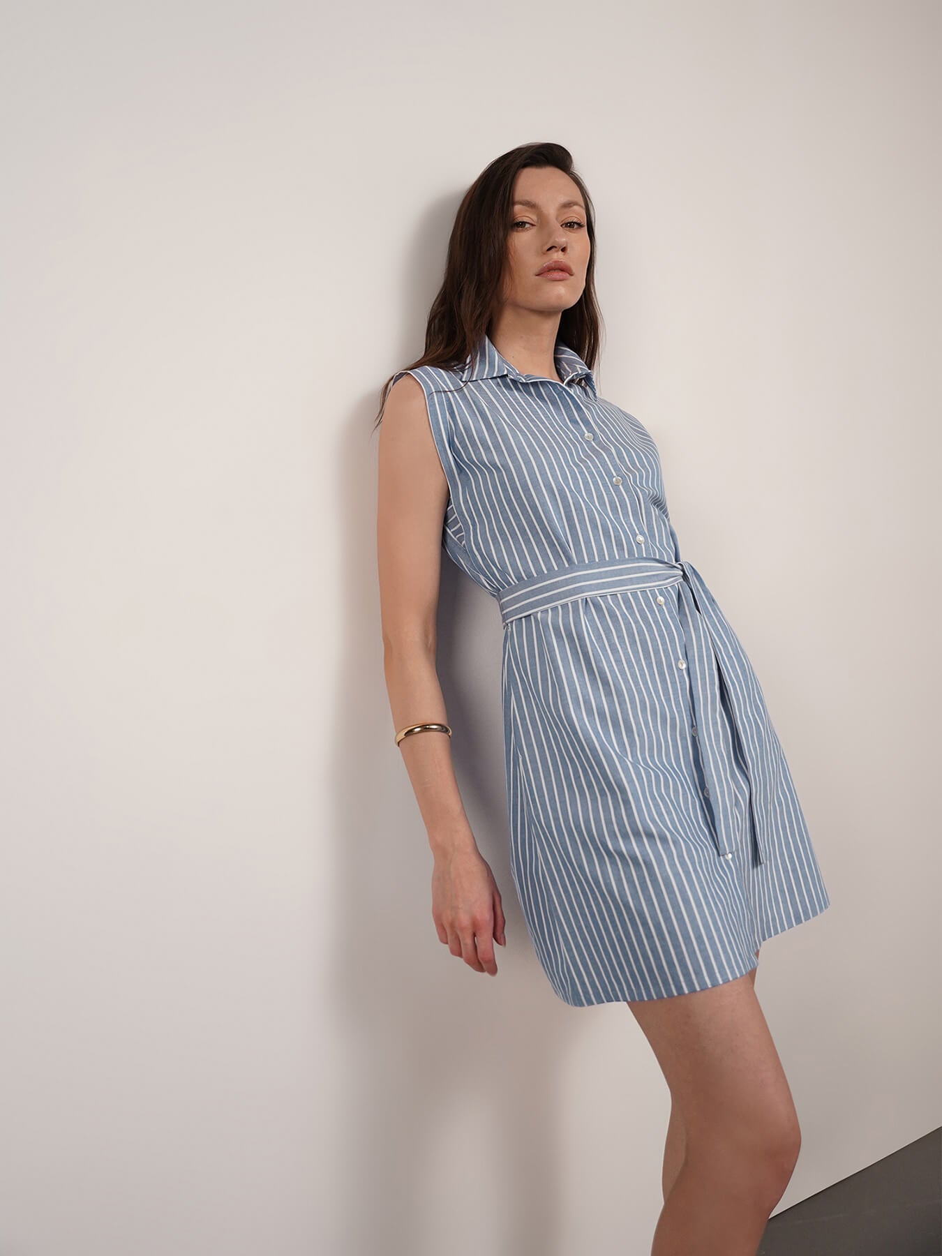 Cotton Striped Shirt Dress - Blue