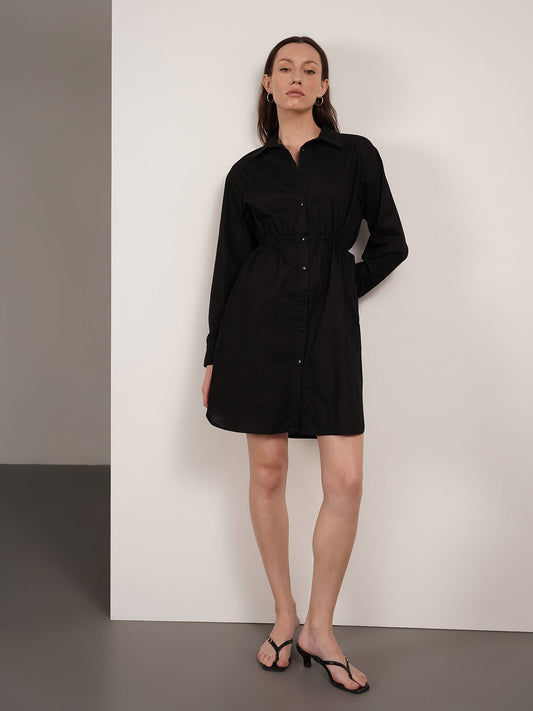 Pure Cotton Shirt Dress - Black