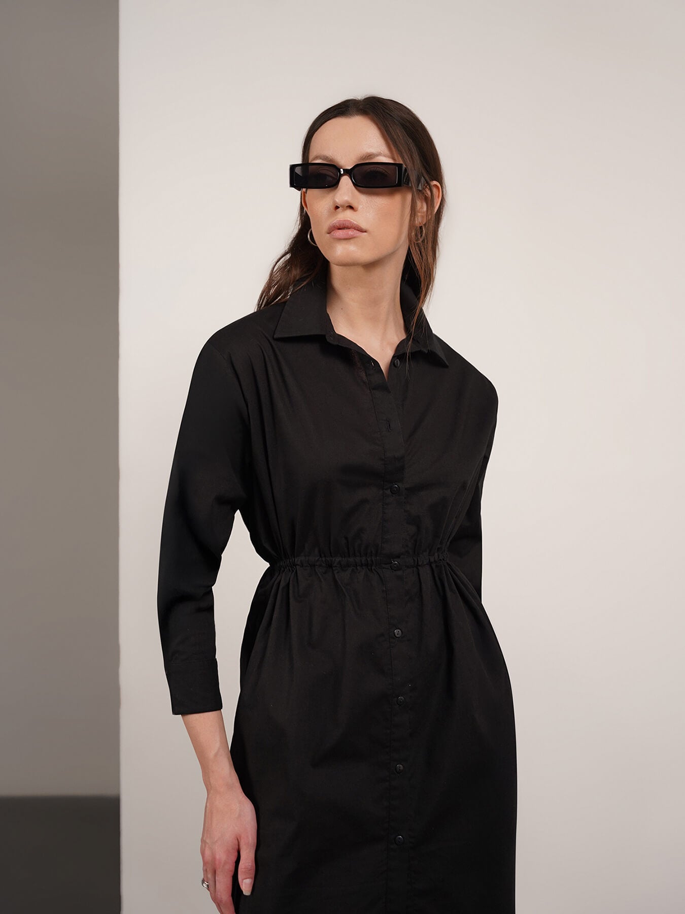 Pure Cotton Shirt Dress - Black