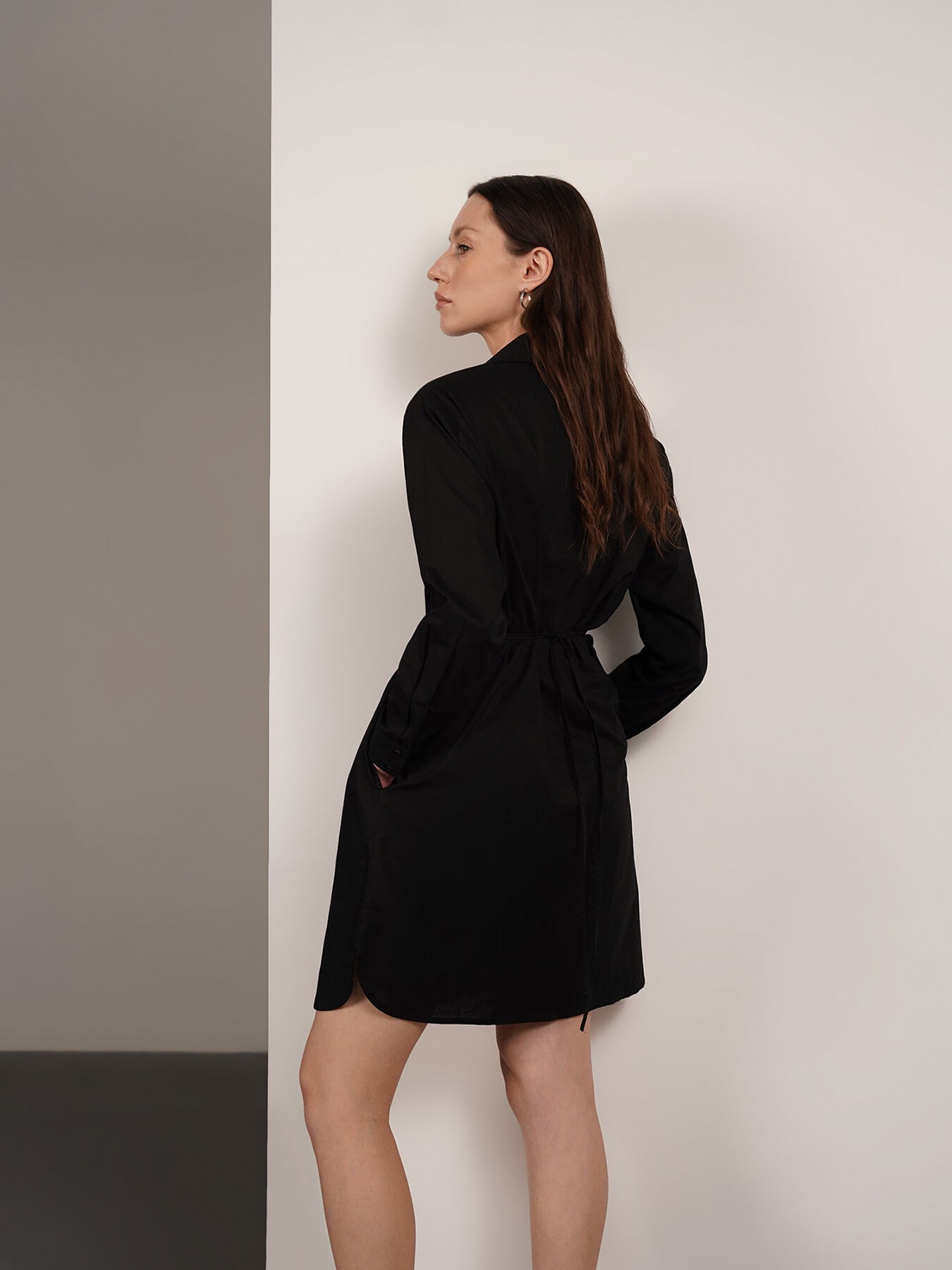 Pure Cotton Shirt Dress - Black