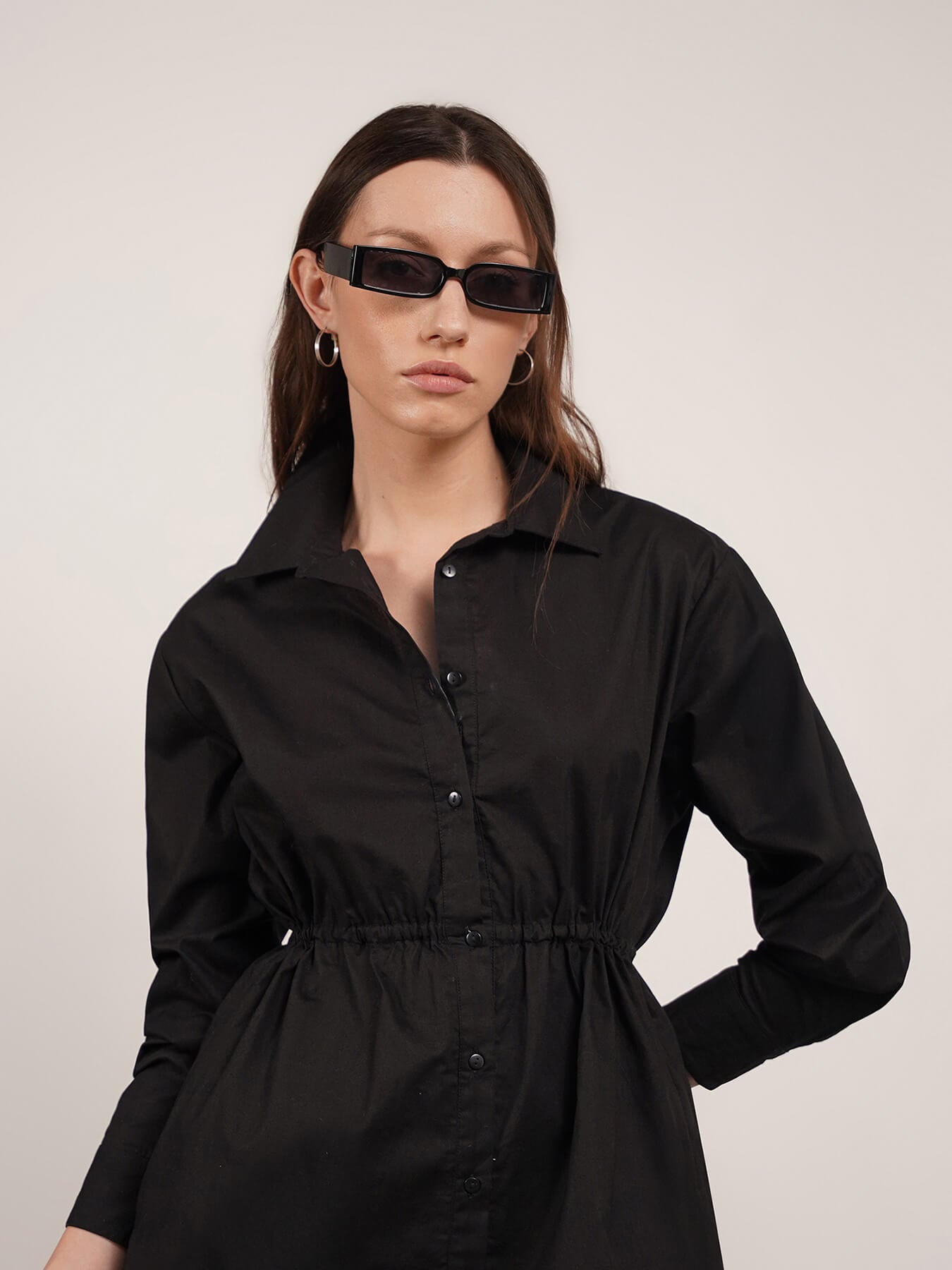 Pure Cotton Shirt Dress - Black