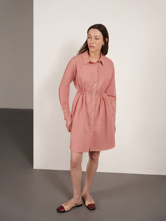 Pure Cotton Shirt Dress - Peach