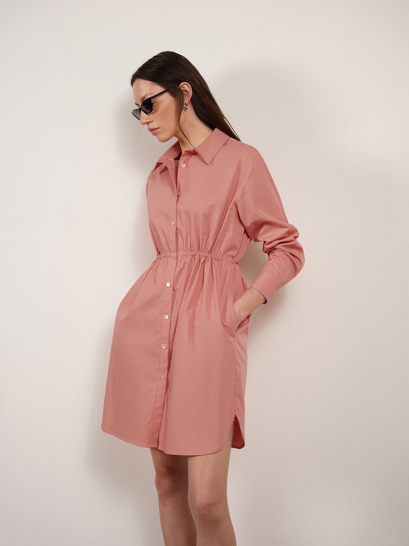 Pure Cotton Shirt Dress - Peach