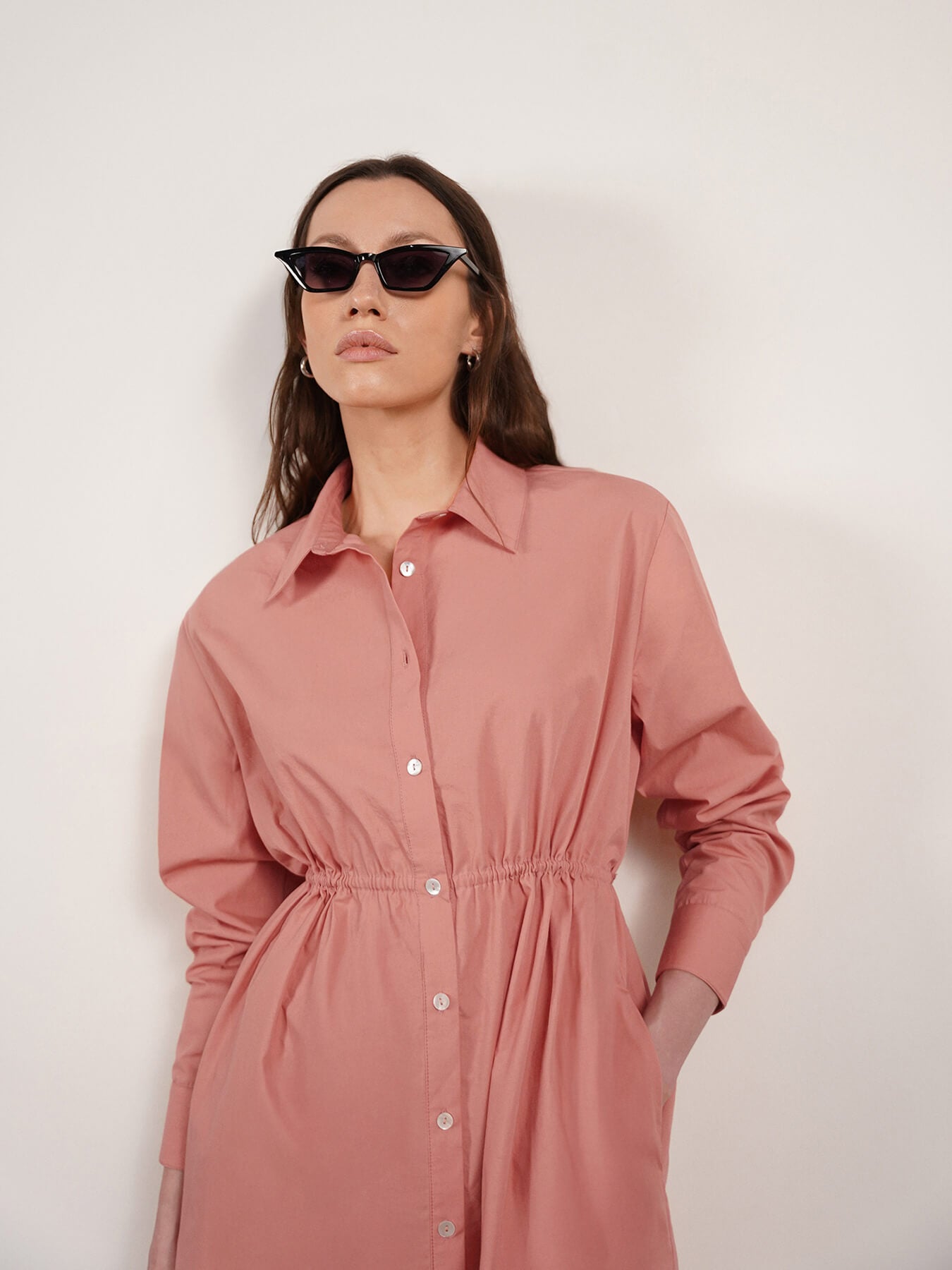 Pure Cotton Shirt Dress - Peach