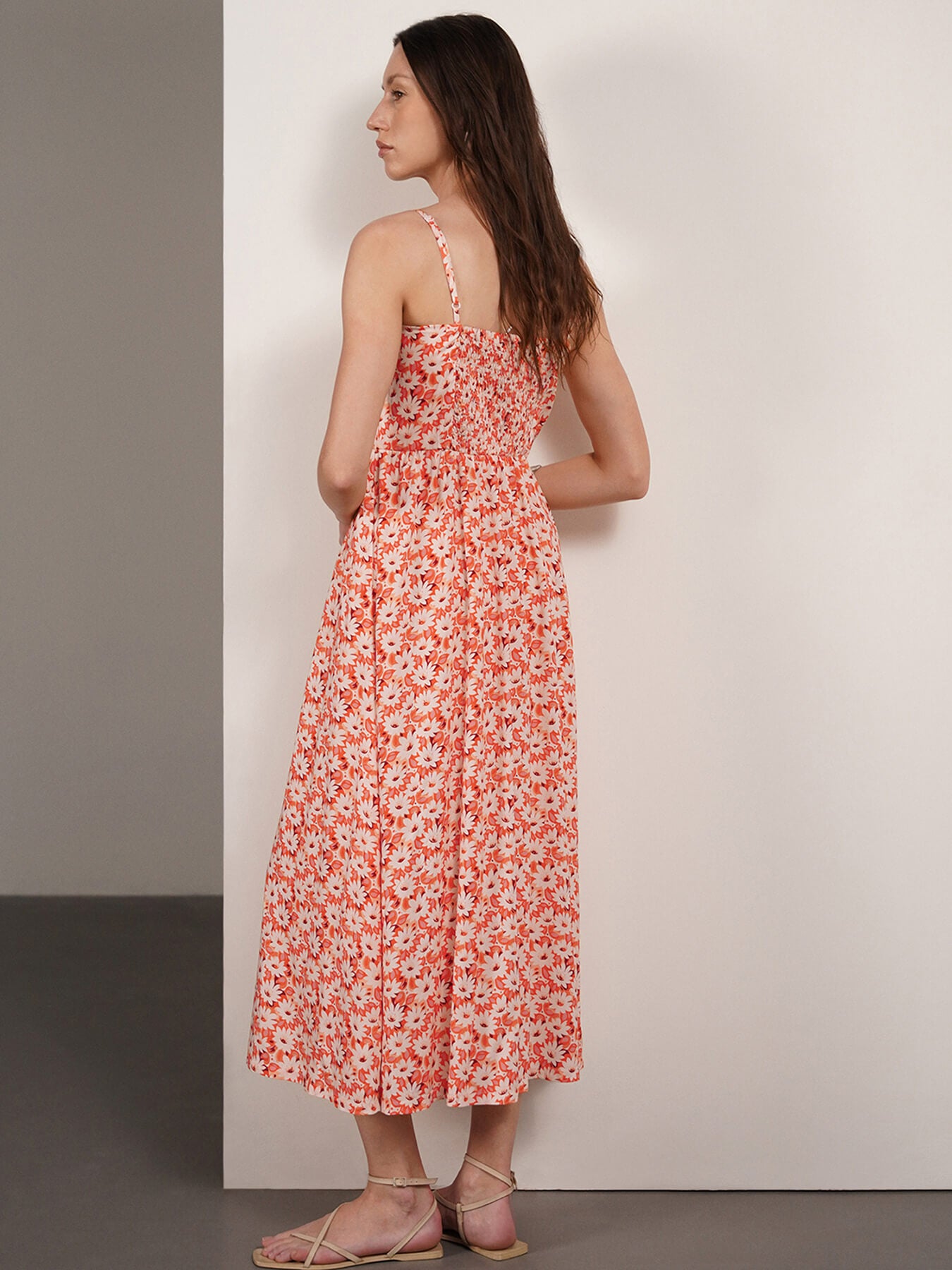 Viscose Floral Fit and Flare Dress - Orange