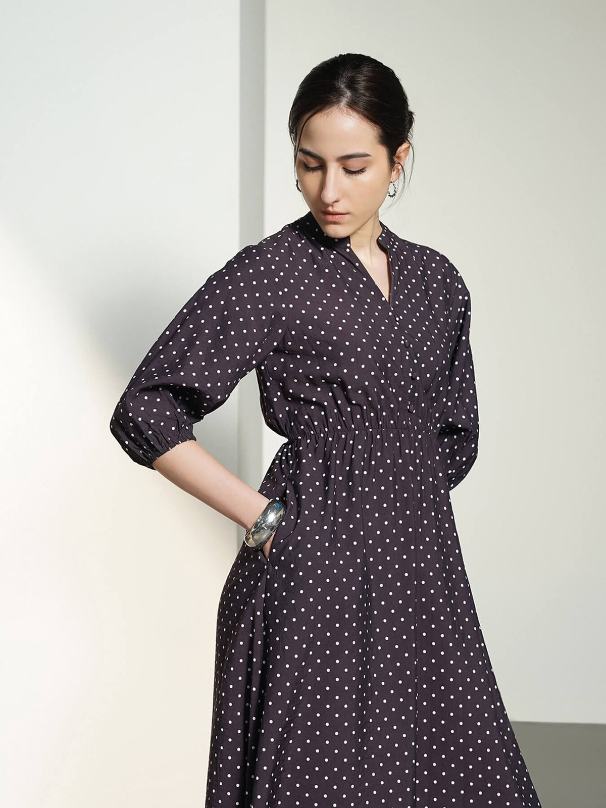 A-Line Polka Midi Dress - Plum