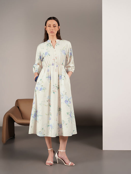 Floral Fit and Flare Dress - Off-White