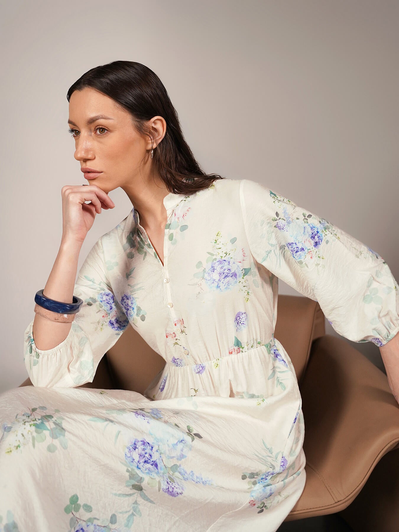Floral Fit and Flare Dress - Off-White