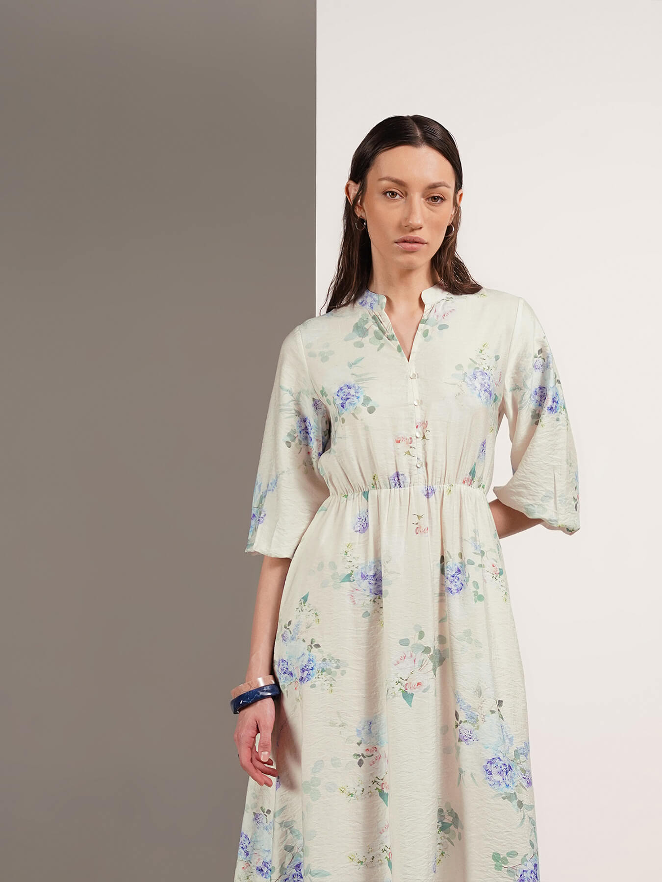 Floral Fit and Flare Dress - Off-White