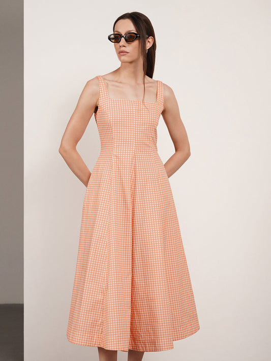 Pure Cotton Fit and Flare Dress - Orange