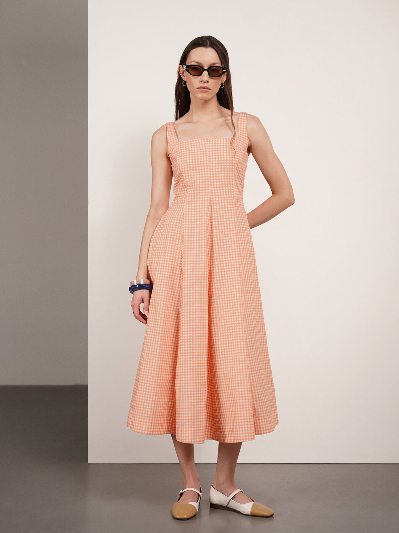 Pure Cotton Fit and Flare Dress - Orange