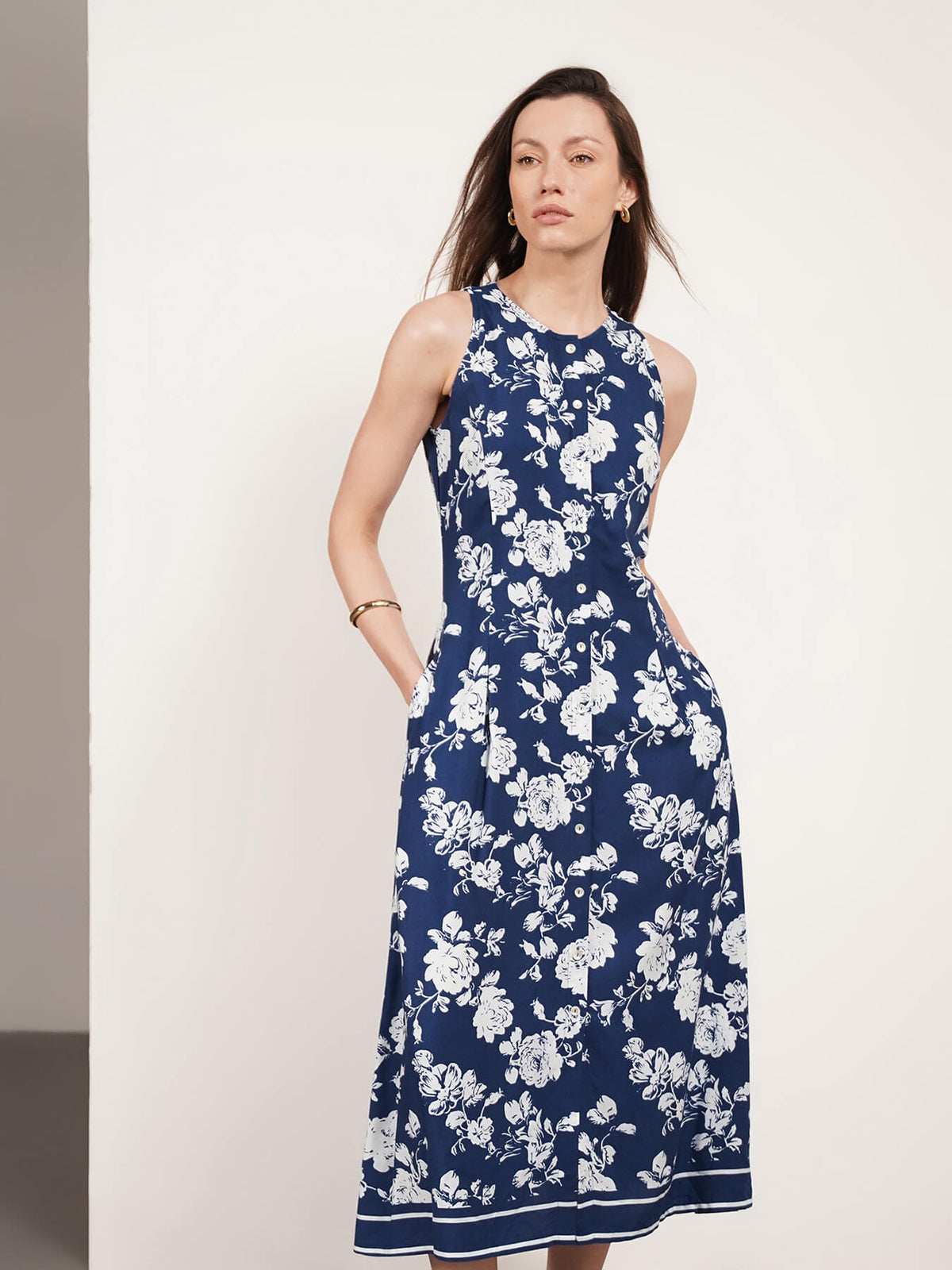 Viscose Floral Fit and Flare Dress - Blue
