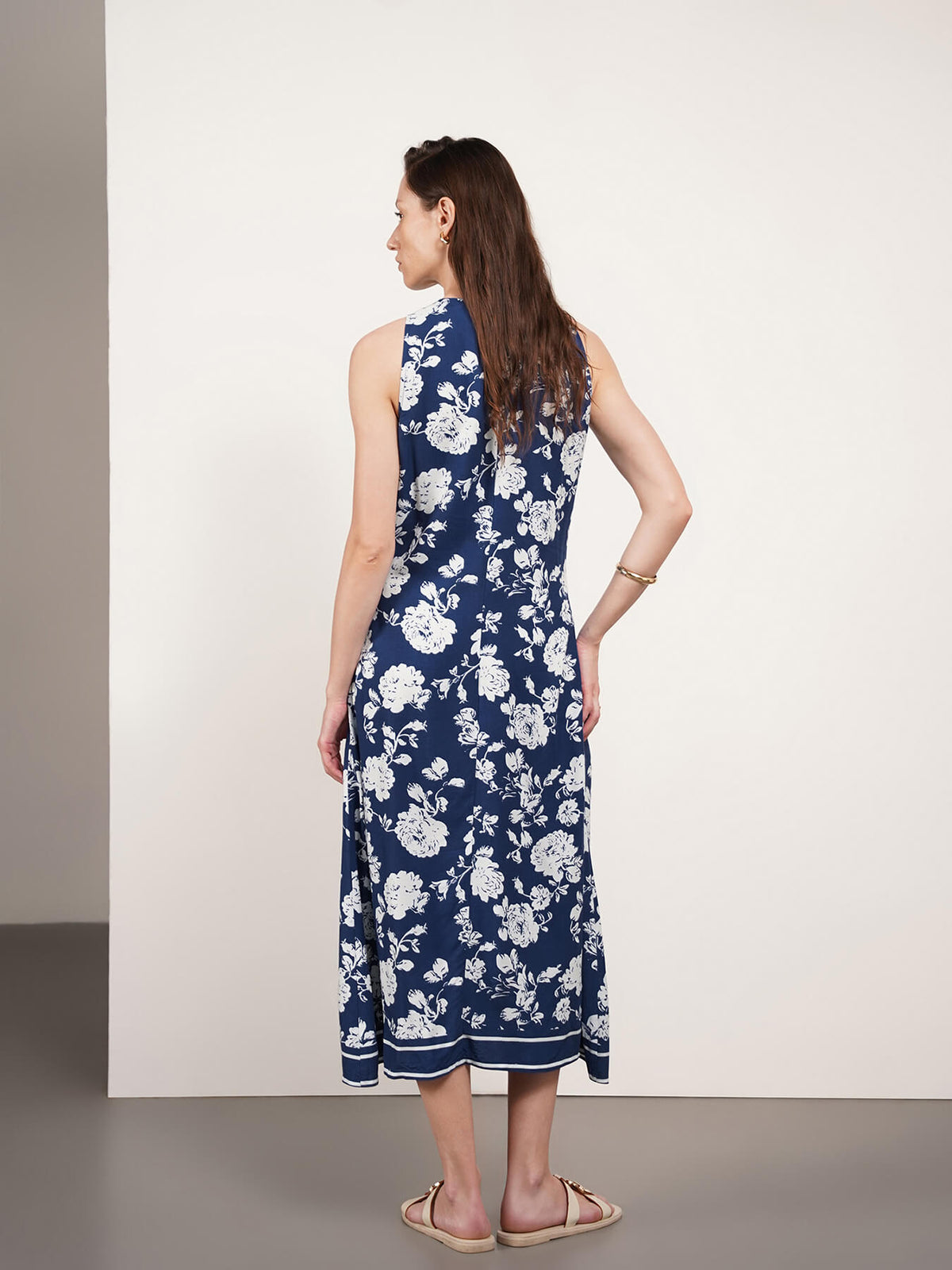 Viscose Floral Fit and Flare Dress - Blue