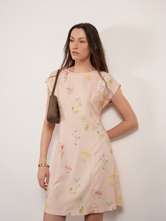 Floral Fit And Flare Dress - Pink