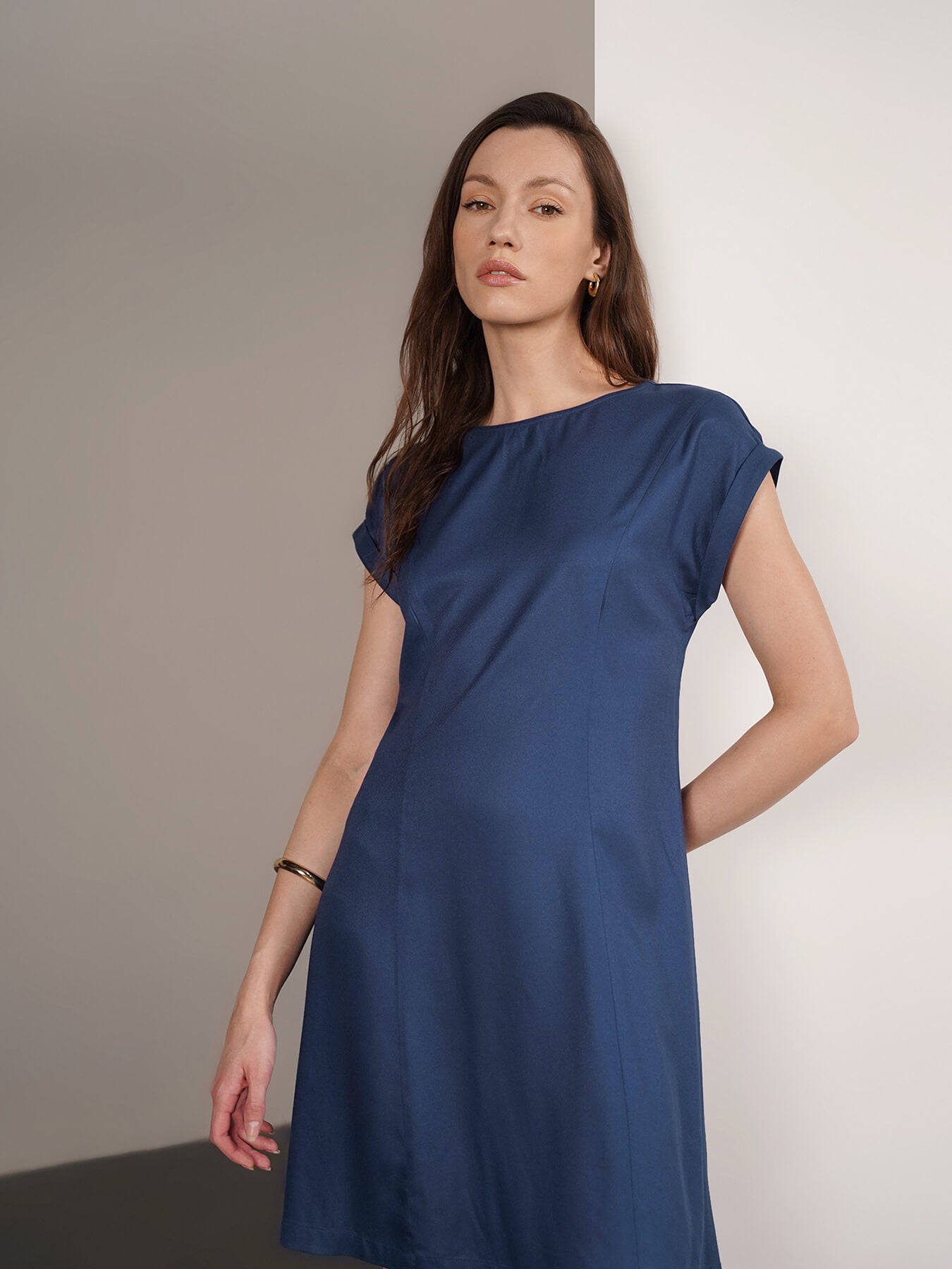 Viscose Fit And Flare Dress - Blue
