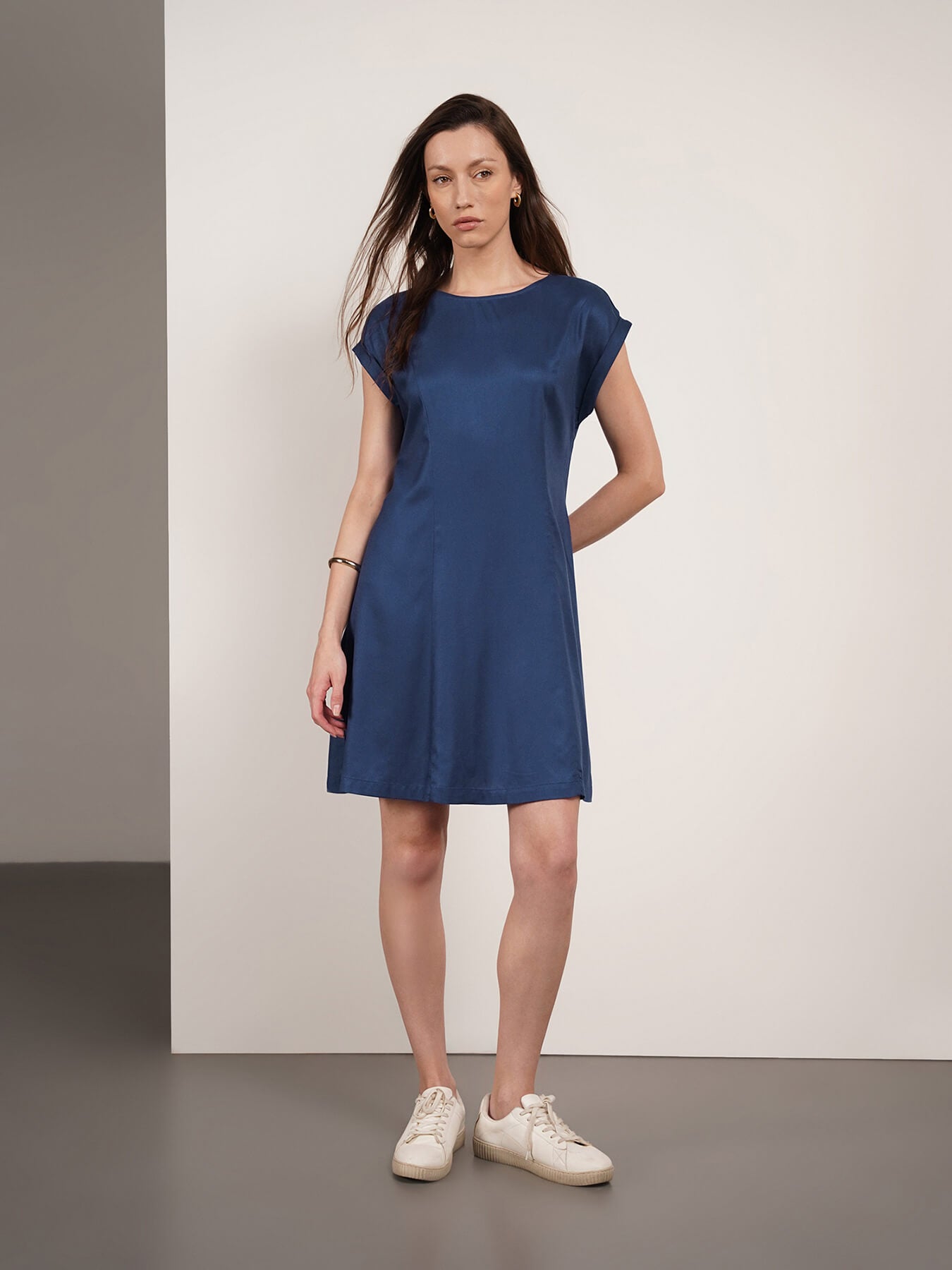 Viscose Fit And Flare Dress - Blue