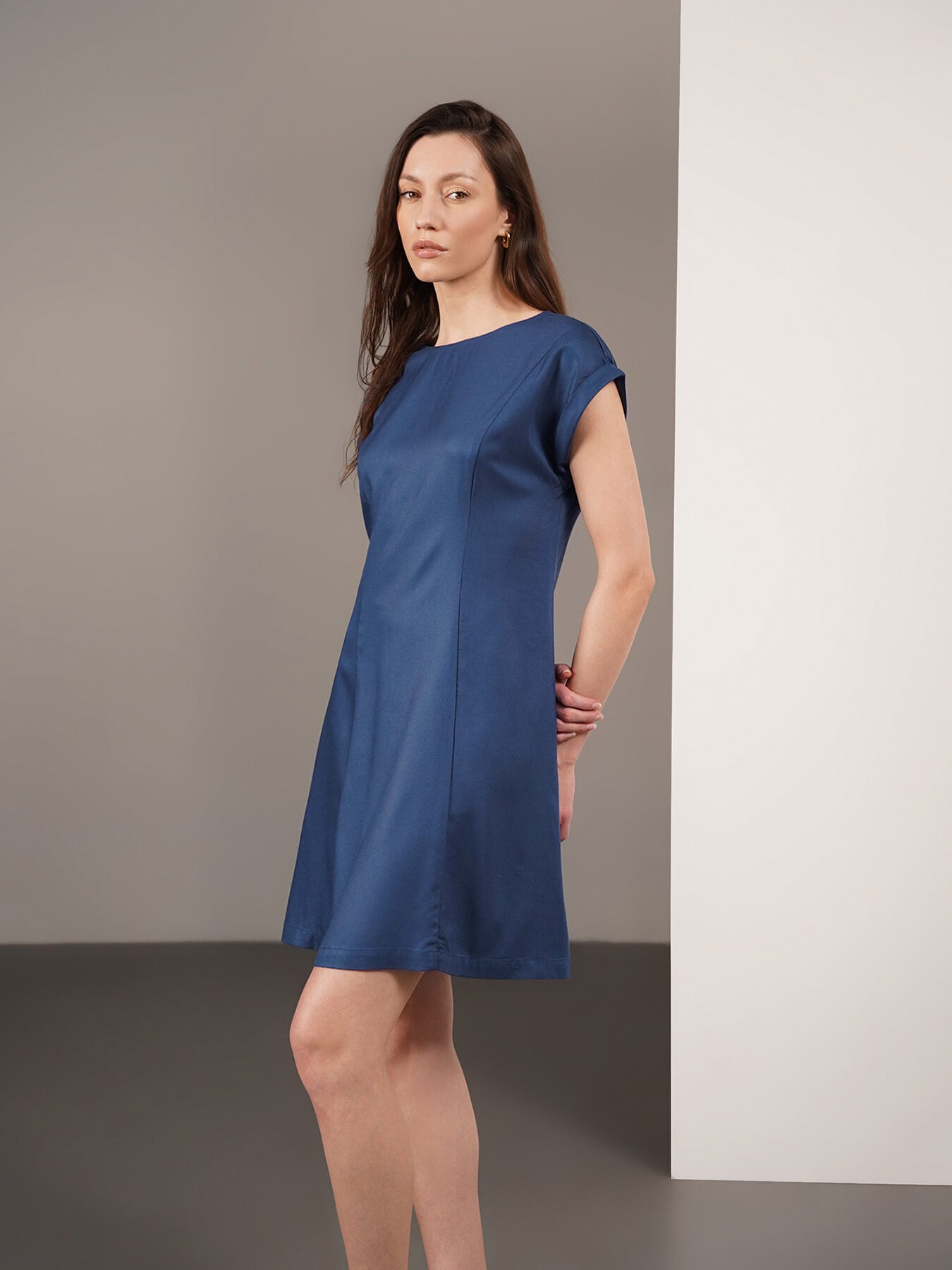 Viscose Fit And Flare Dress - Blue