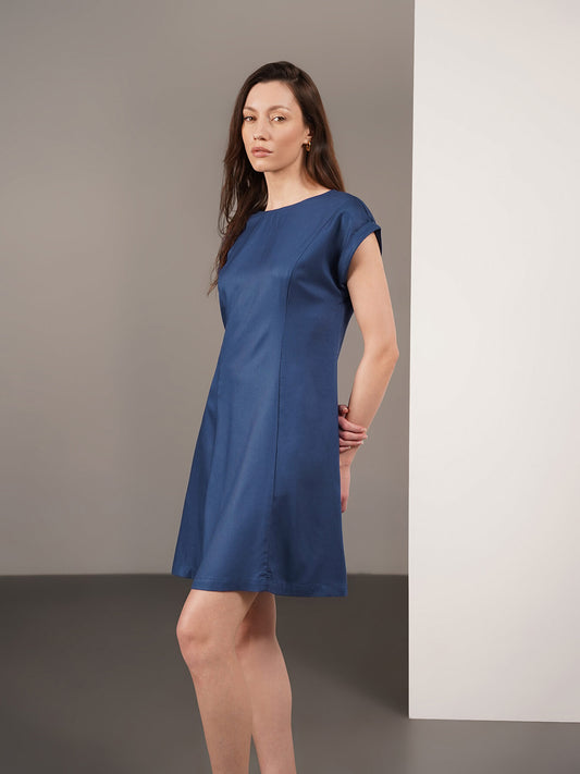 Viscose Fit And Flare Dress - Blue